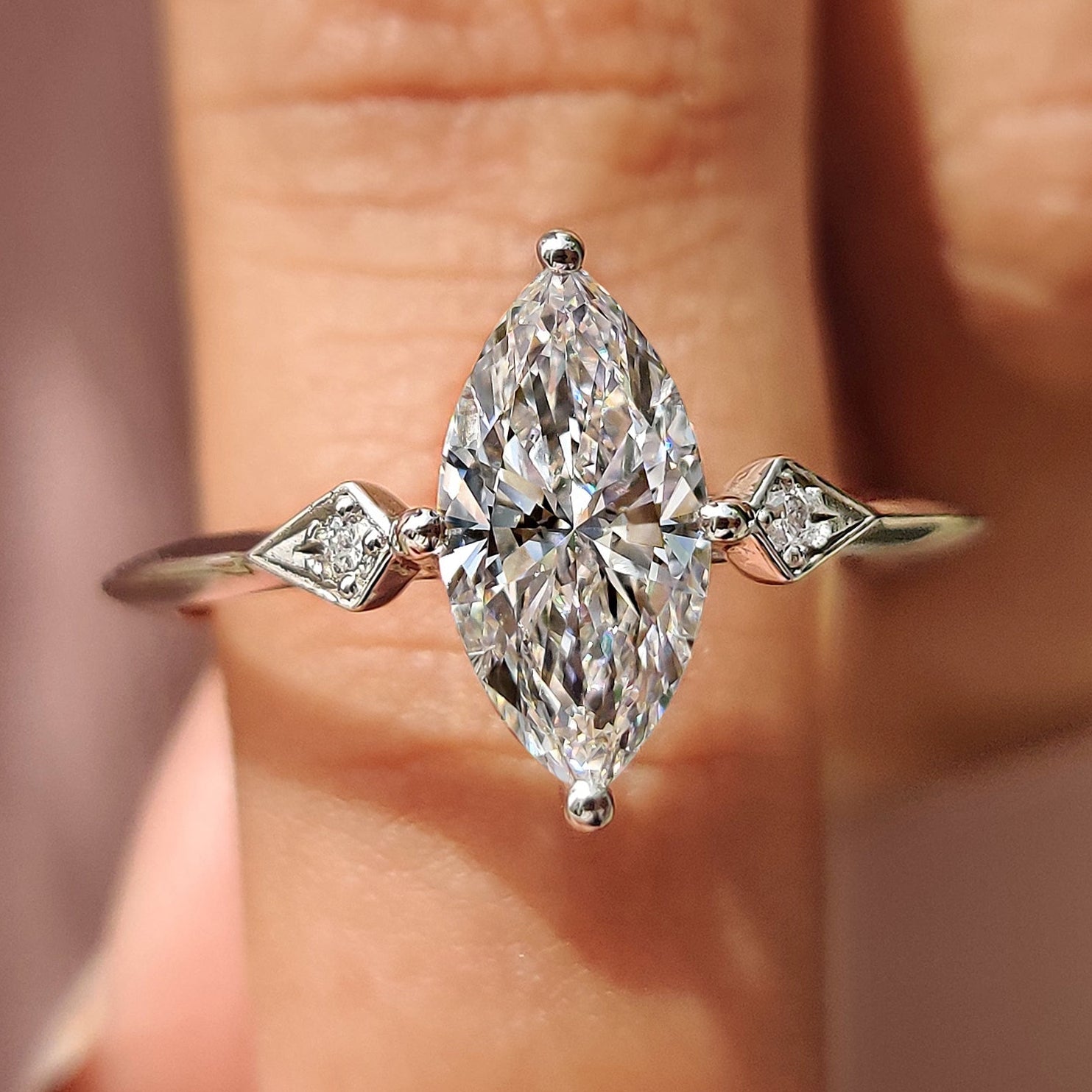 Three Stone Marquise Diamond Engagement Ring Main image