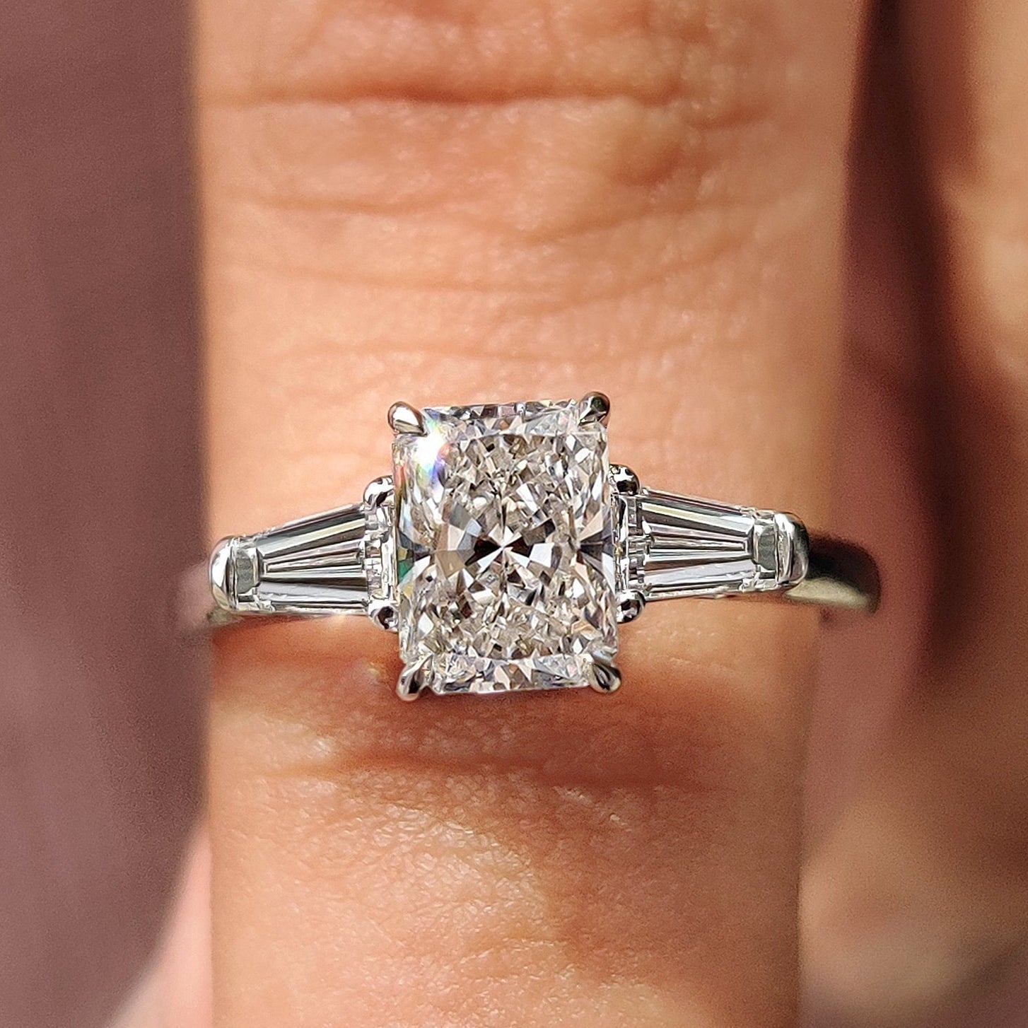 Three Stone Engagement Ring - Tapered Baguette Side Stone Main image
