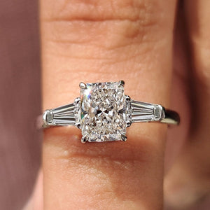 Three Stone Engagement Ring - Tapered Baguette Side Stone