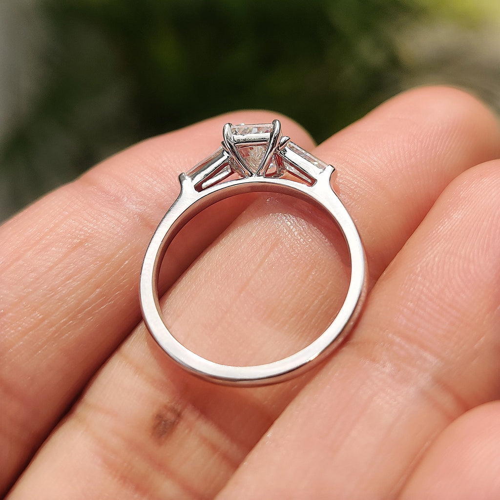Three Stone Engagement Ring - Tapered Baguette Side Stone