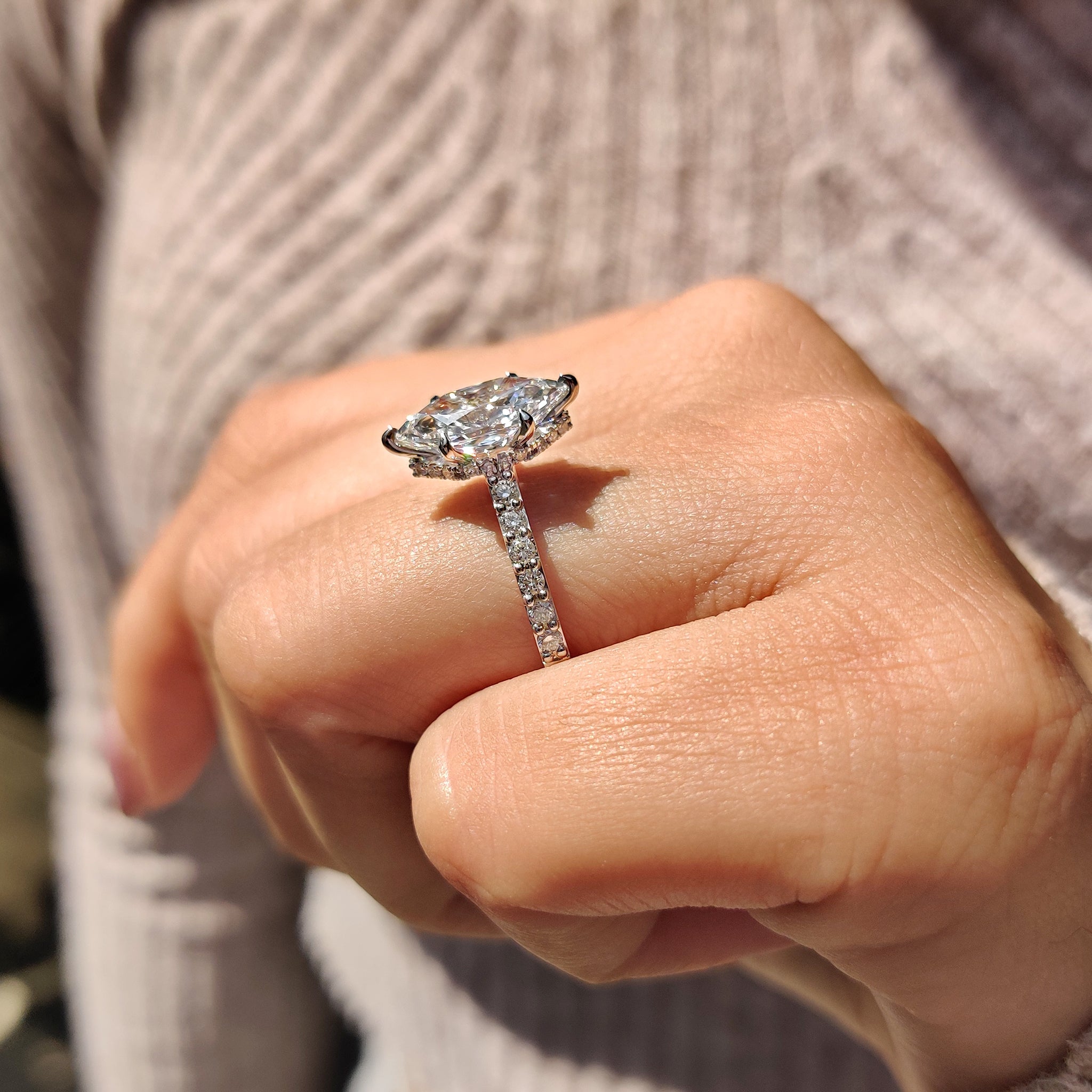 Dutch Marquise Cathedral Setting Engagement Ring