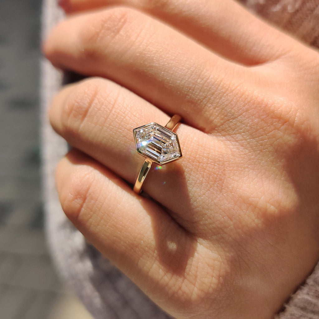 Hexagon Step Cut Bezel Setting Engagement Ring