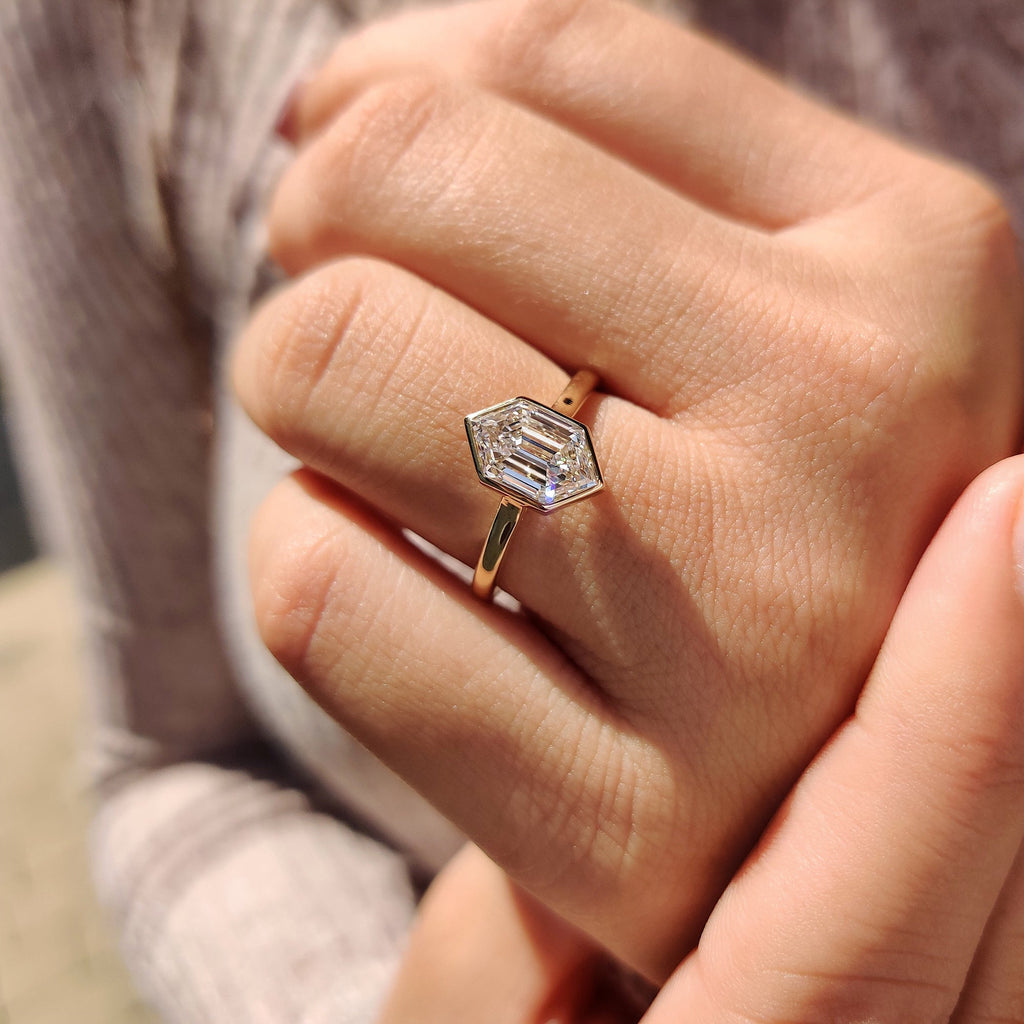 Hexagon Step Cut Bezel Setting Engagement Ring