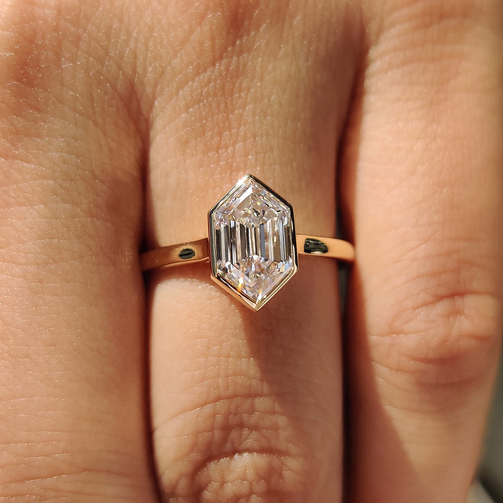 Hexagon Step Cut Bezel Setting Engagement Ring