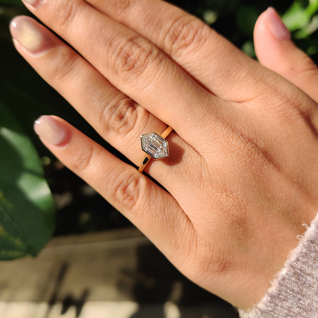 Hexagon Step Cut Bezel Setting Engagement Ring