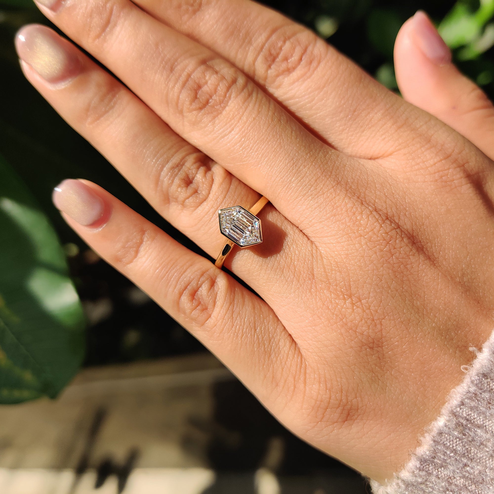 Hexagon Step Cut Bezel Setting Engagement Ring