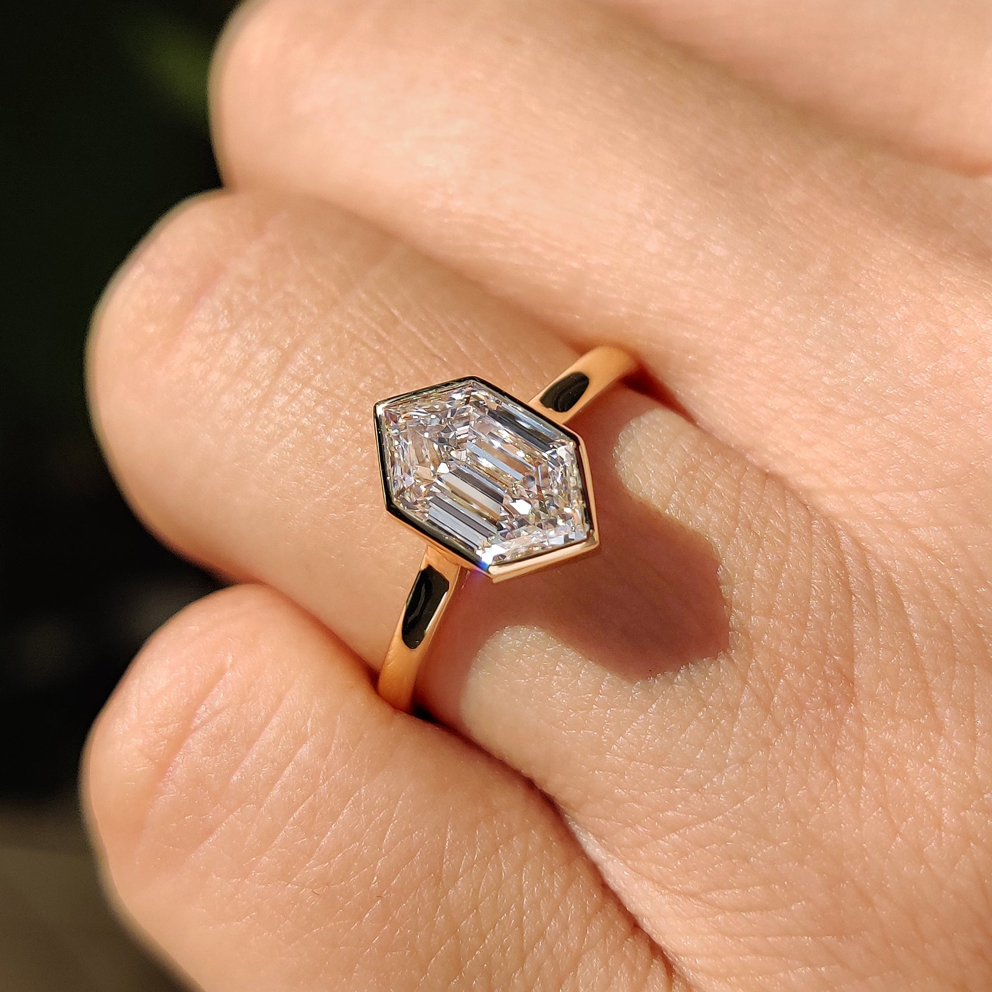 Hexagon Step Cut Bezel Setting Engagement Ring