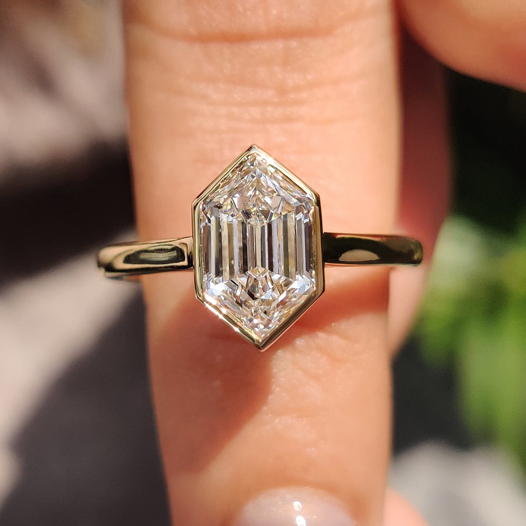 Hexagon Step Cut Bezel Setting Engagement Ring
