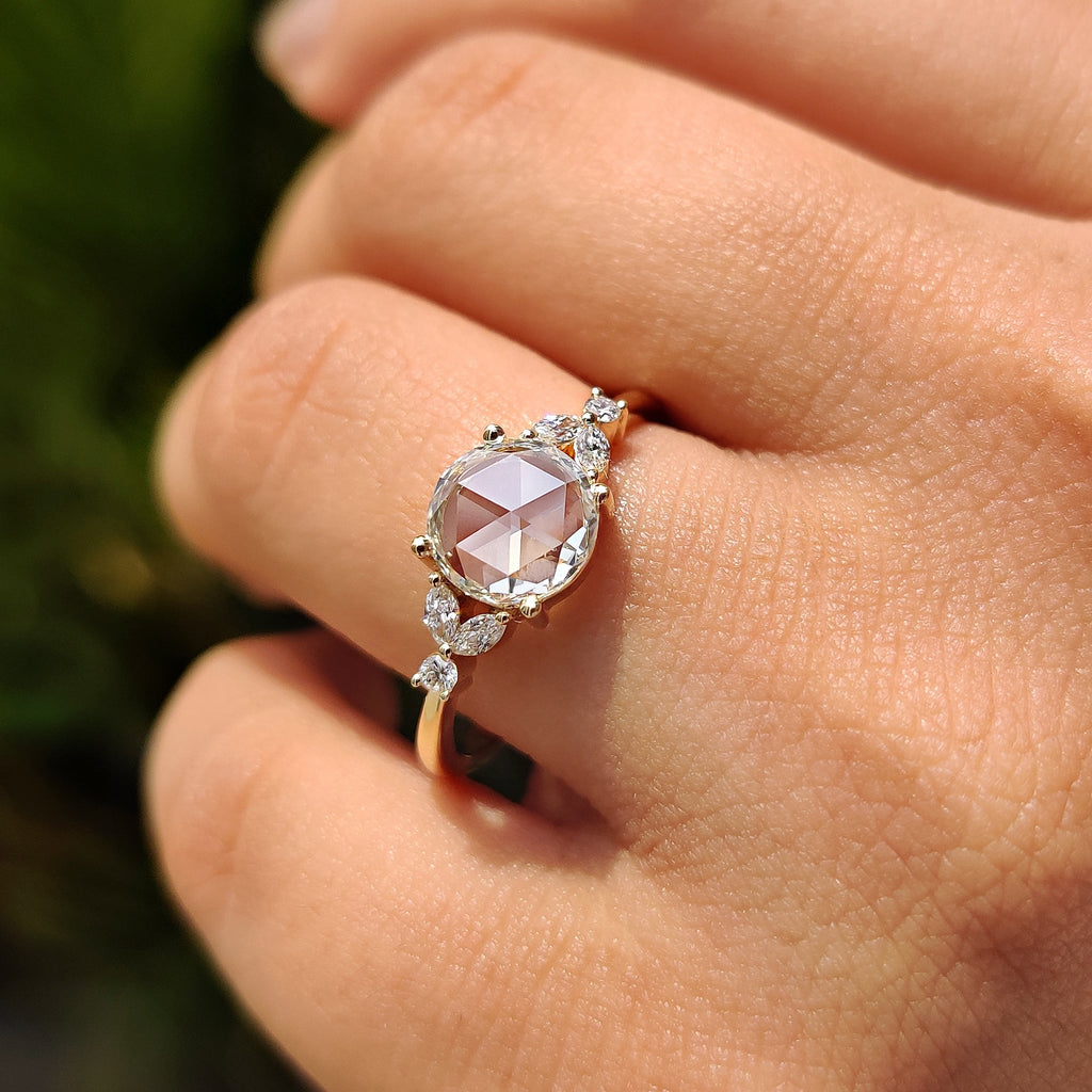 Round Rose Cut Yellow Gold Engagement Ring