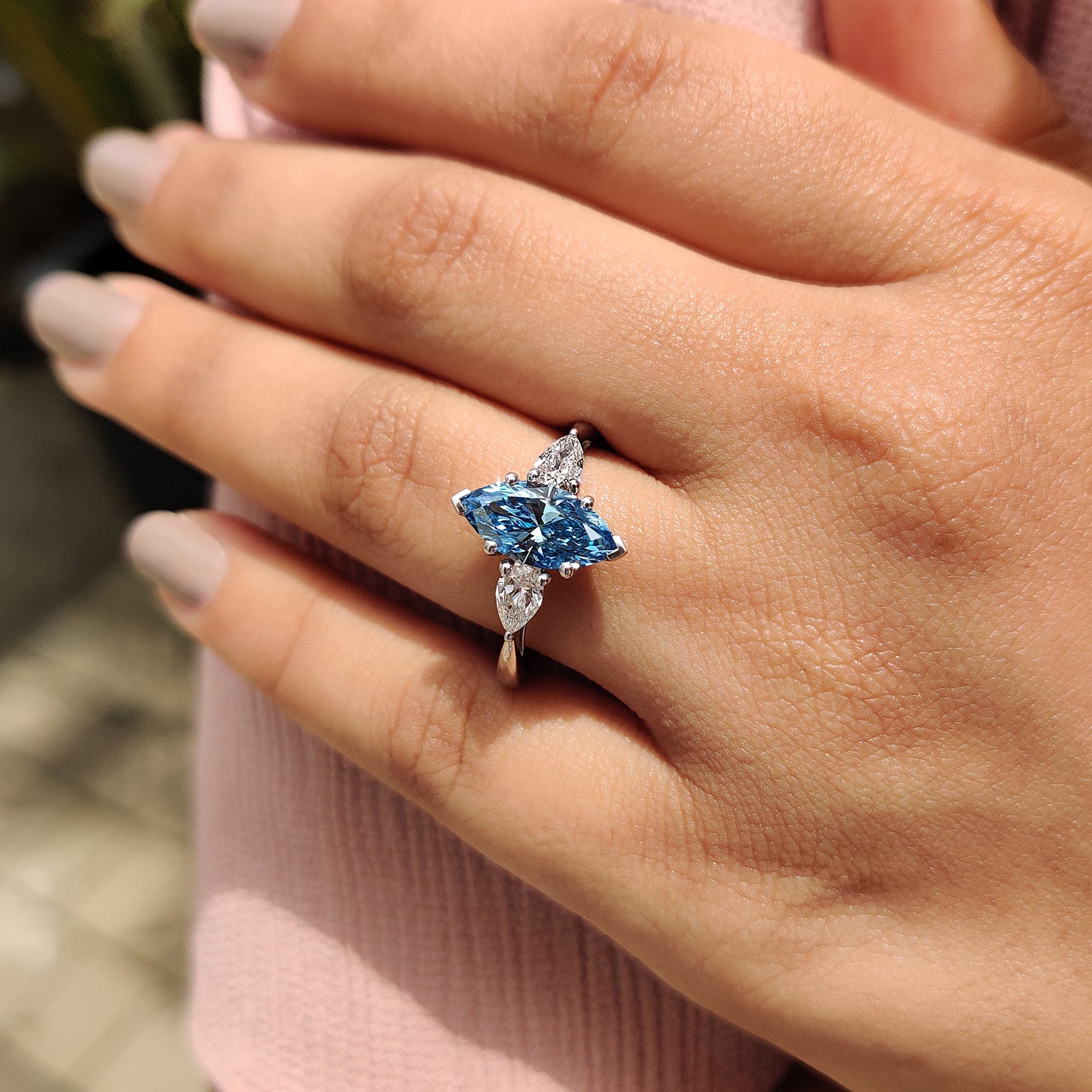 3 Stone Marquise Cut Diamond Engagement Ring