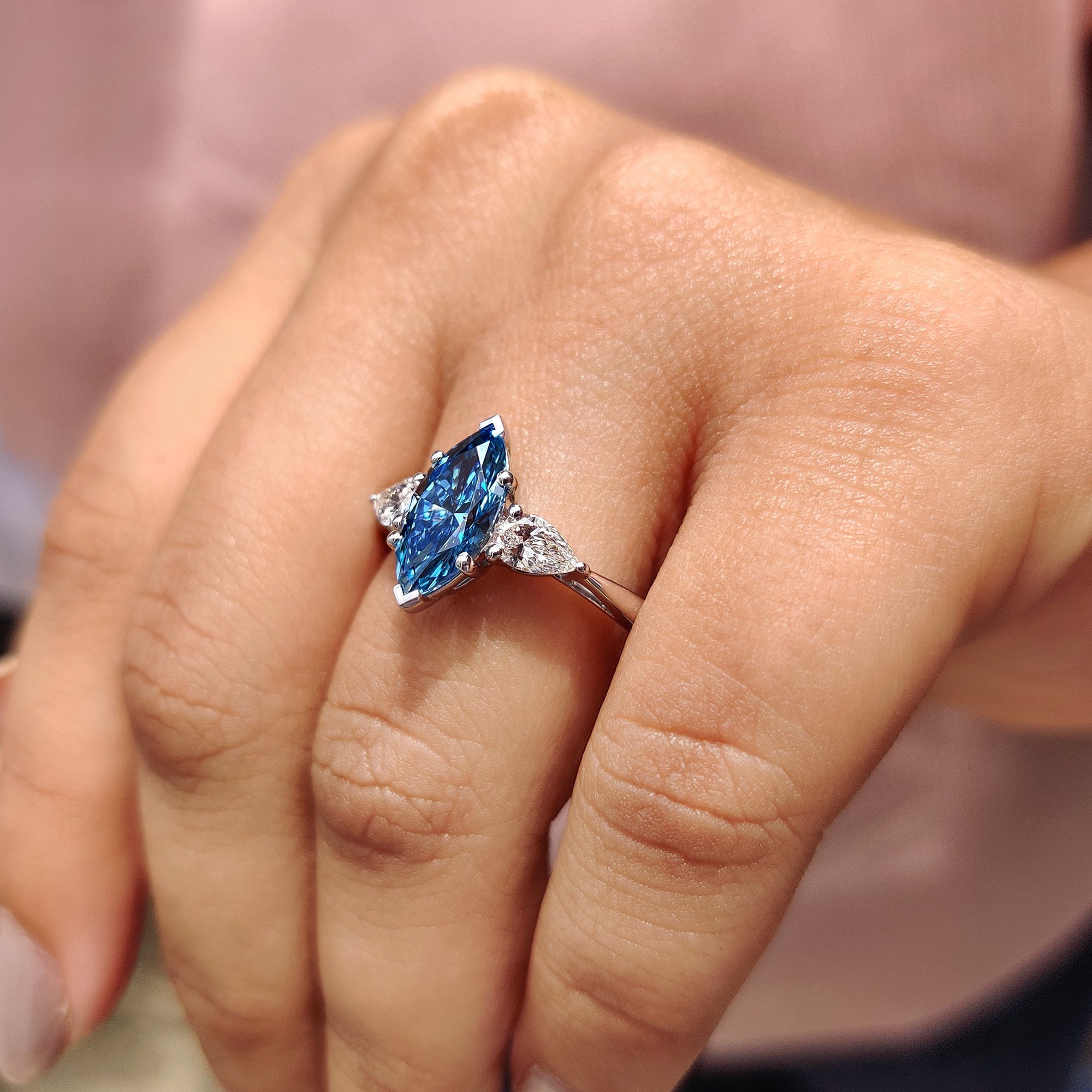 3 Stone Marquise Cut Diamond Engagement Ring