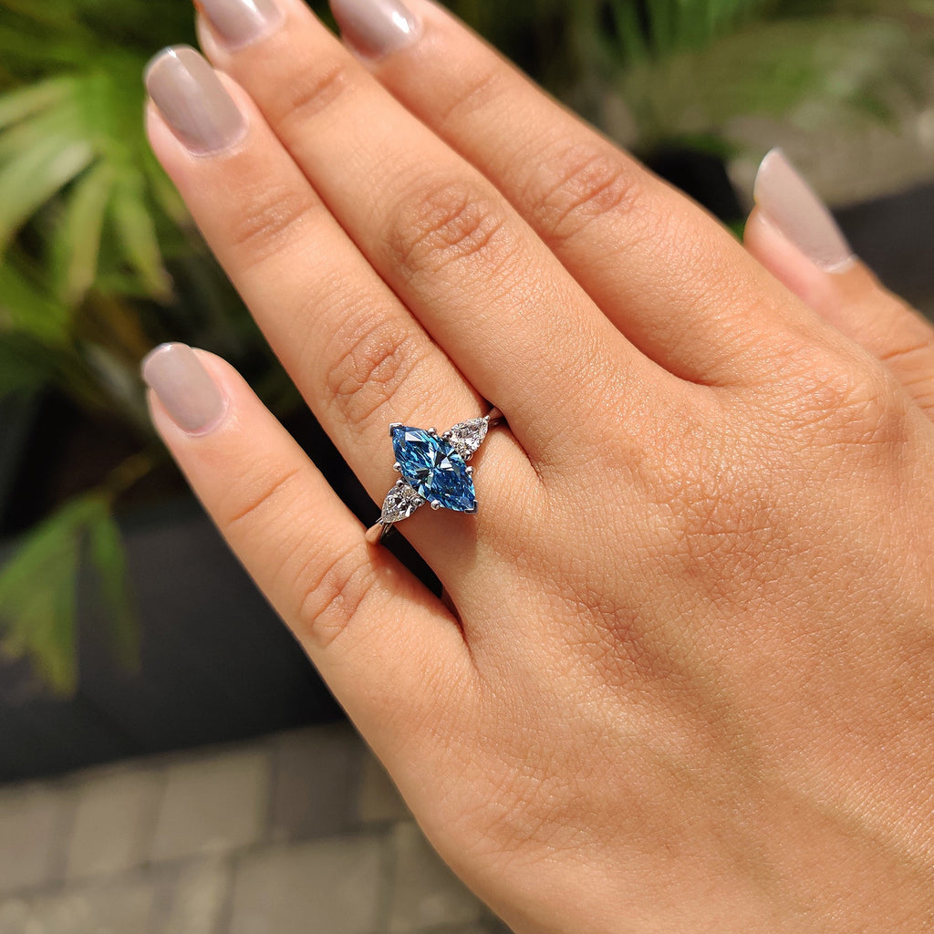 3 Stone Marquise Cut Diamond Engagement Ring