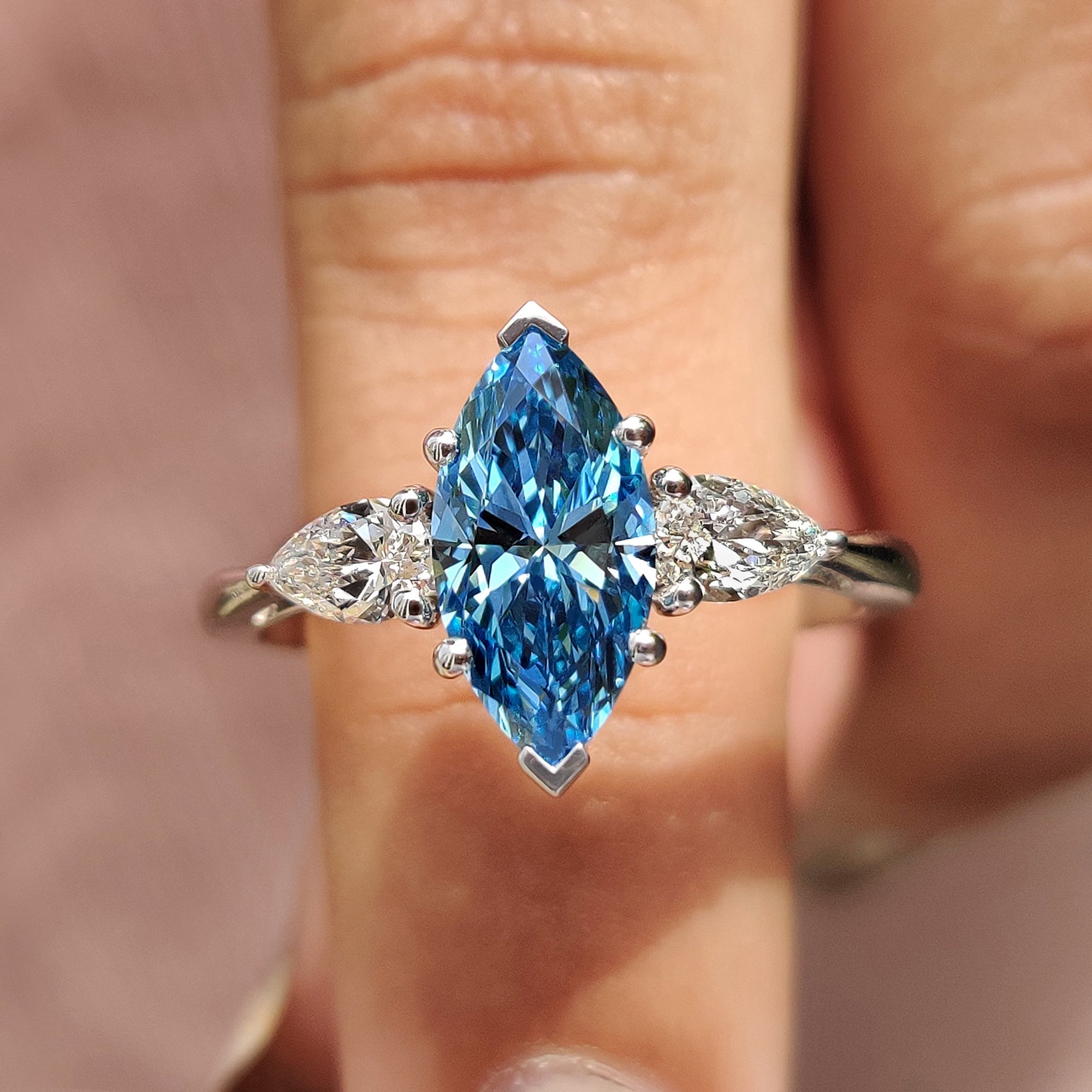 3 Stone Marquise Cut Diamond Engagement Ring