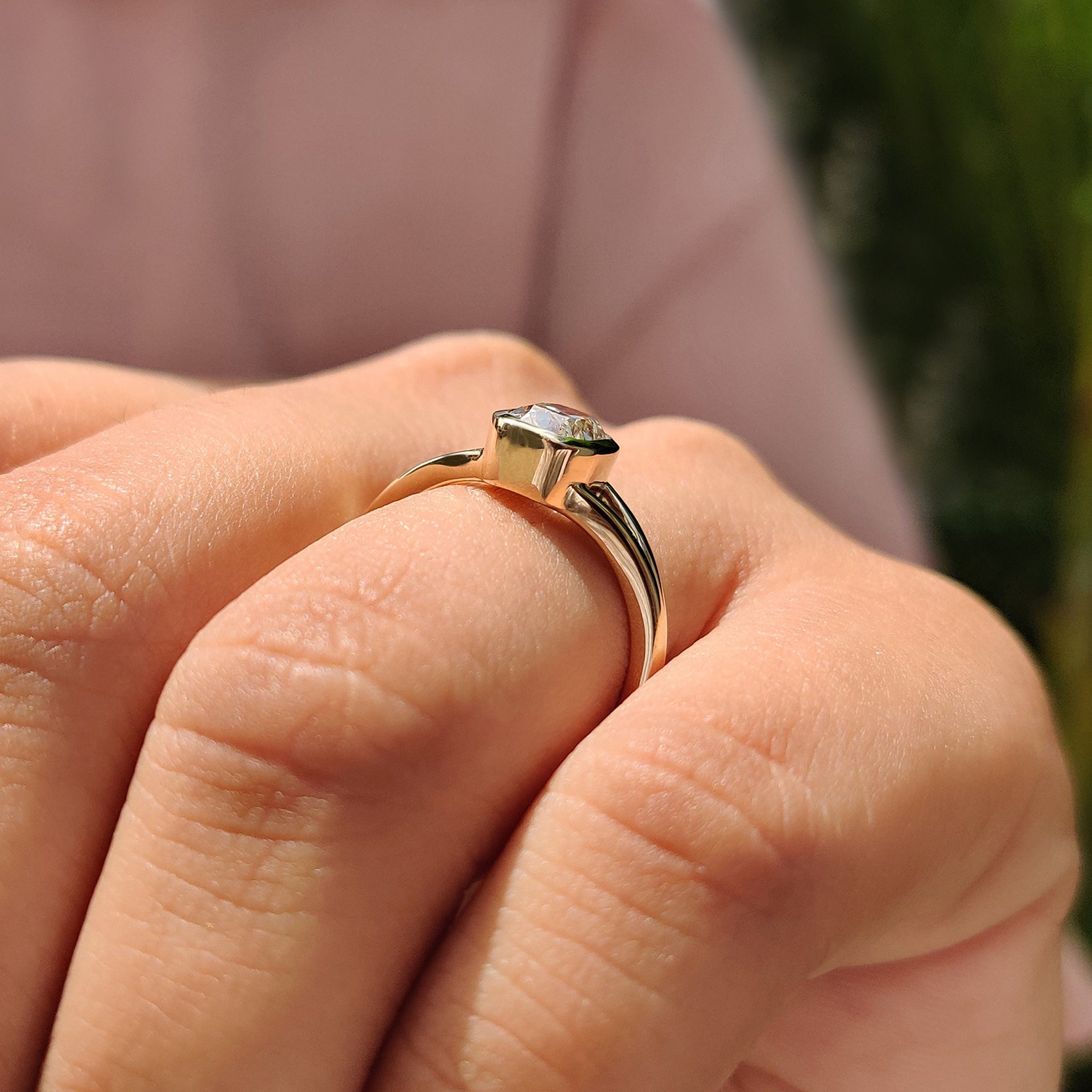 Bezel Set Cushion Old European Cut Diamond Ring