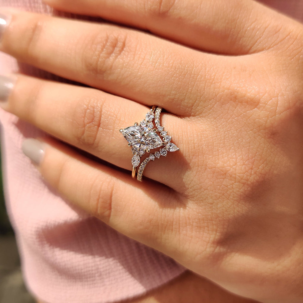 Side Stone Marquise Ring With Wedding Band