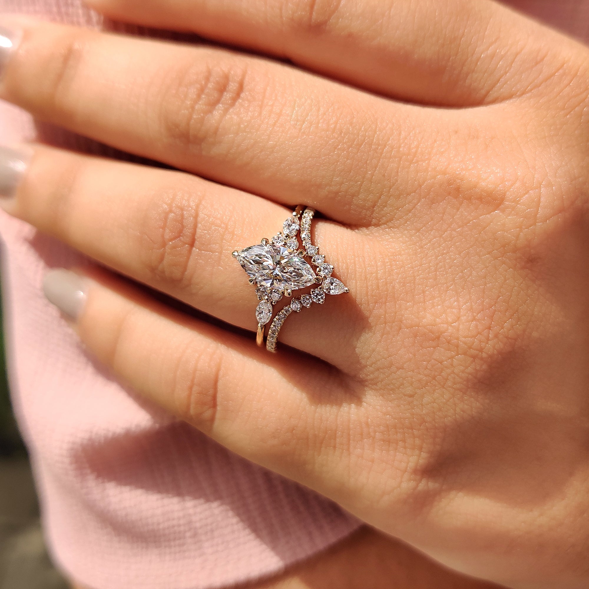Side Stone Marquise Ring With Wedding Band