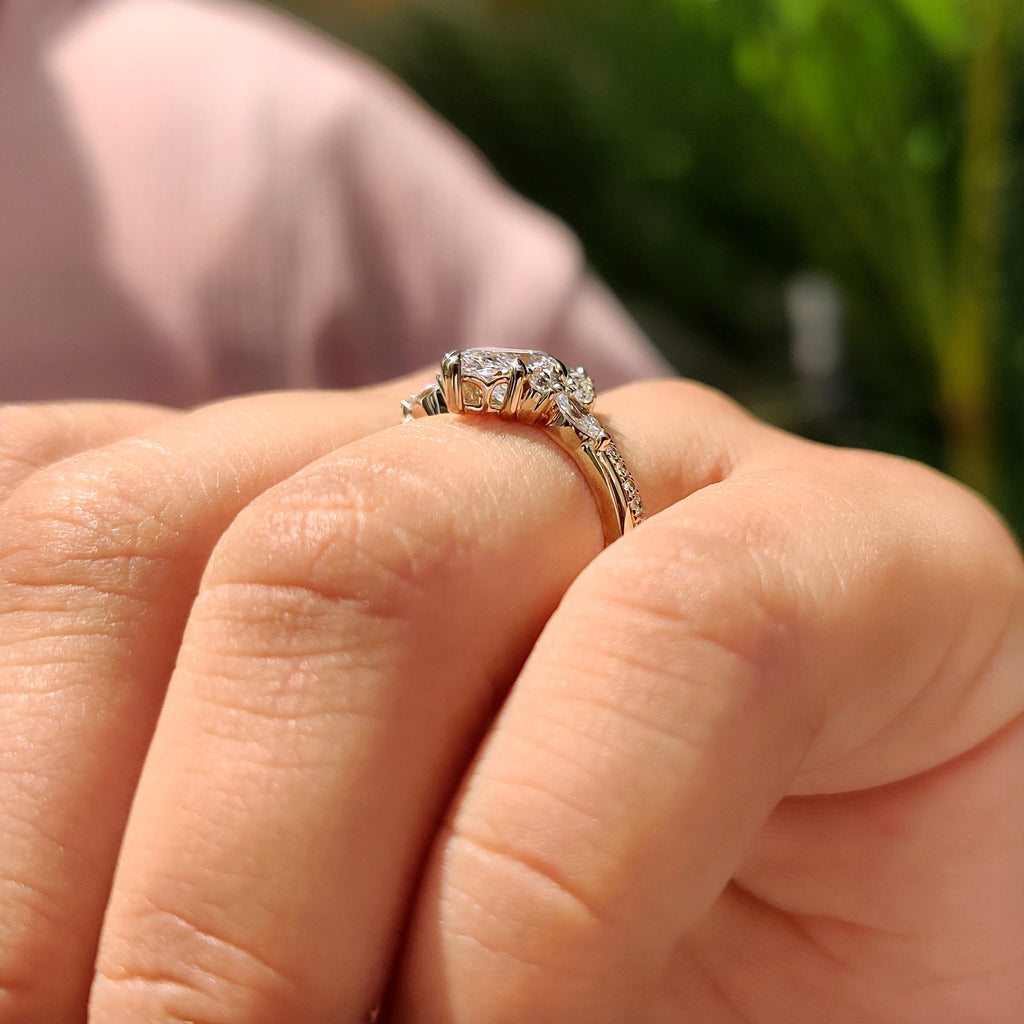 Side Stone Marquise Ring With Wedding Band