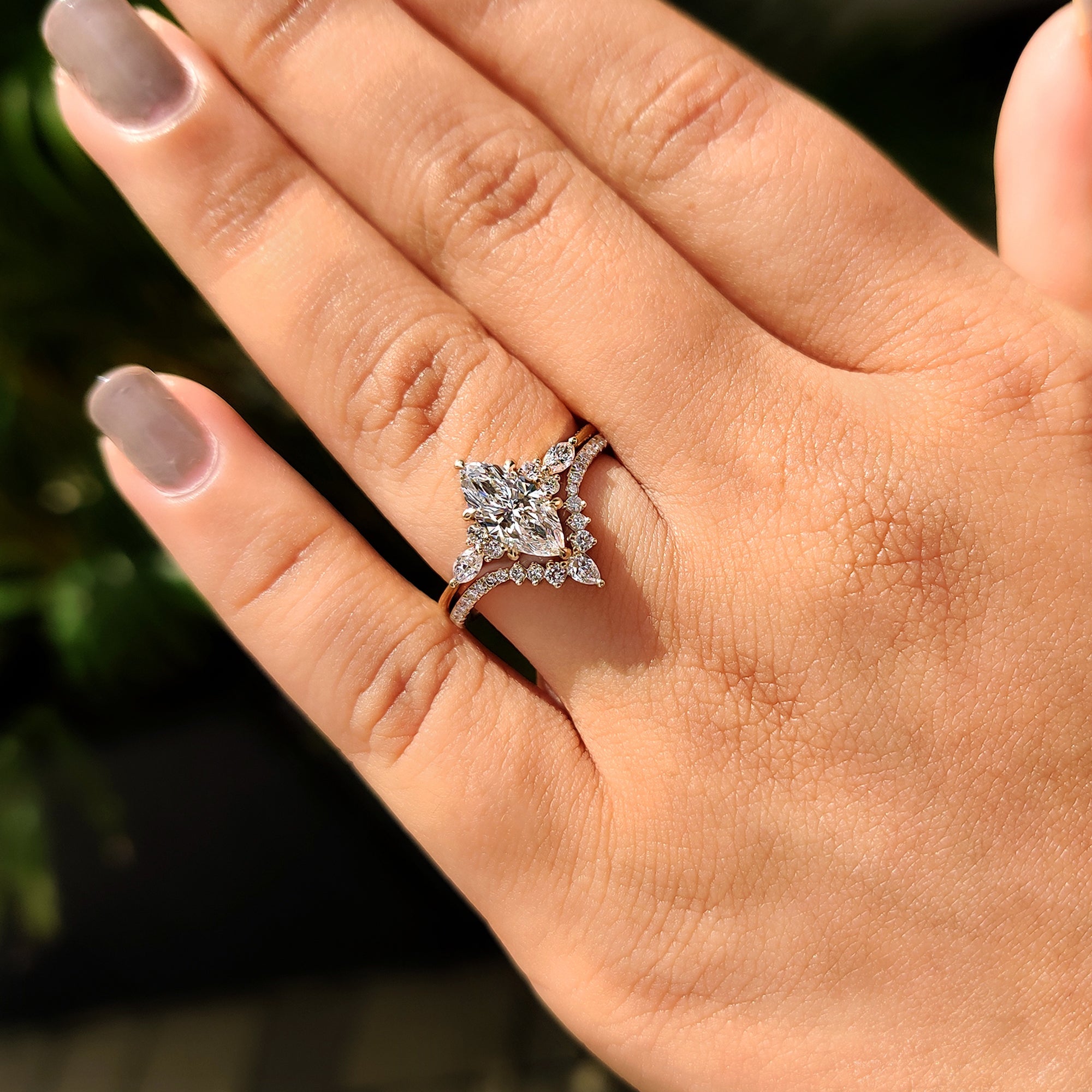 Side Stone Marquise Ring With Wedding Band