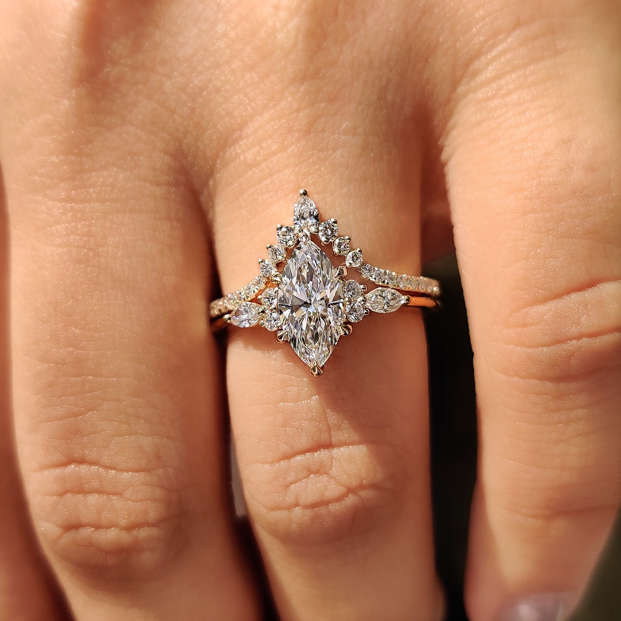 Side Stone Marquise Ring With Wedding Band