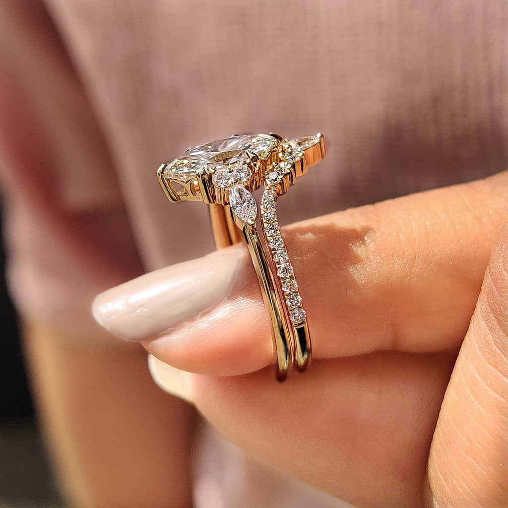 Side Stone Marquise Ring With Wedding Band
