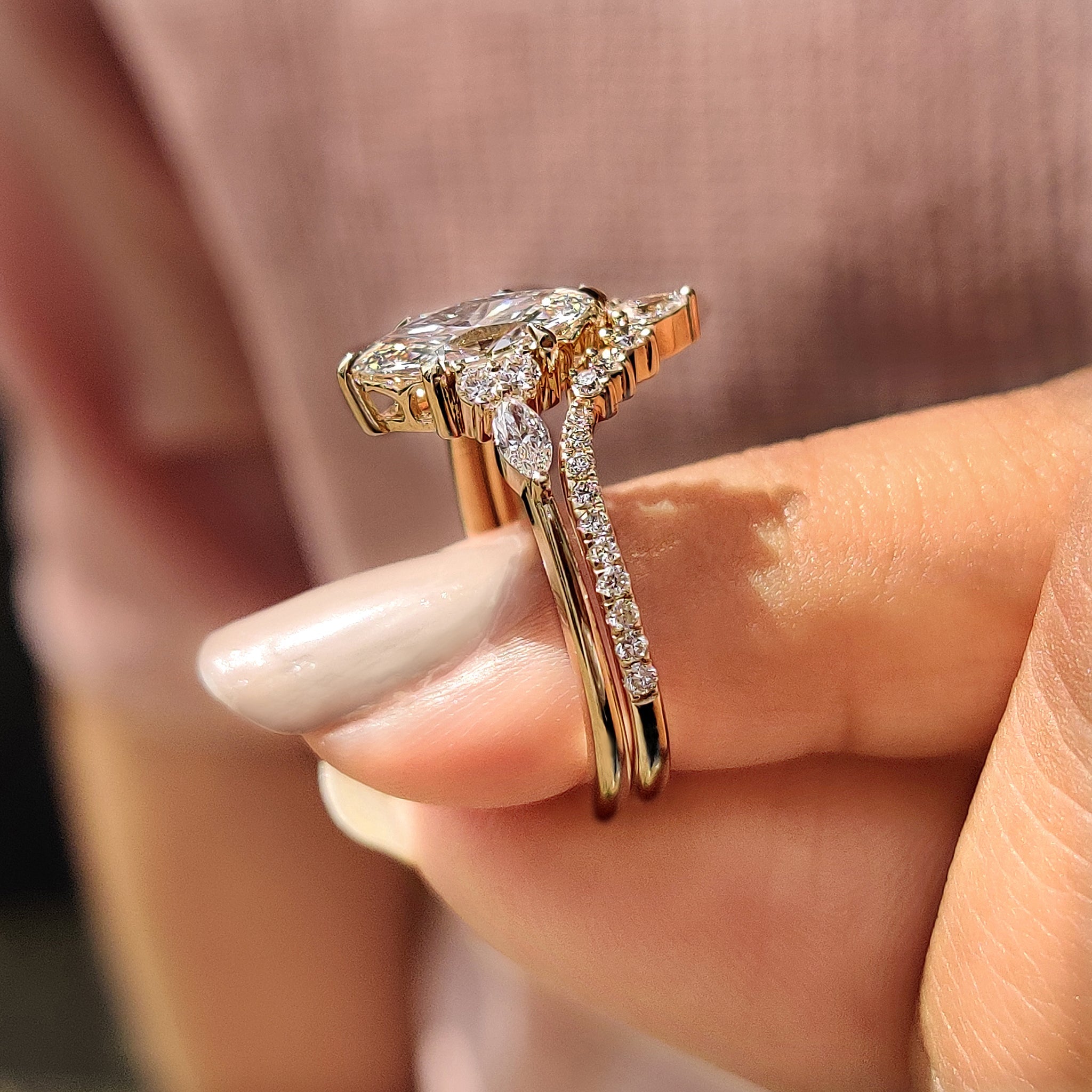 Side Stone Marquise Ring With Wedding Band