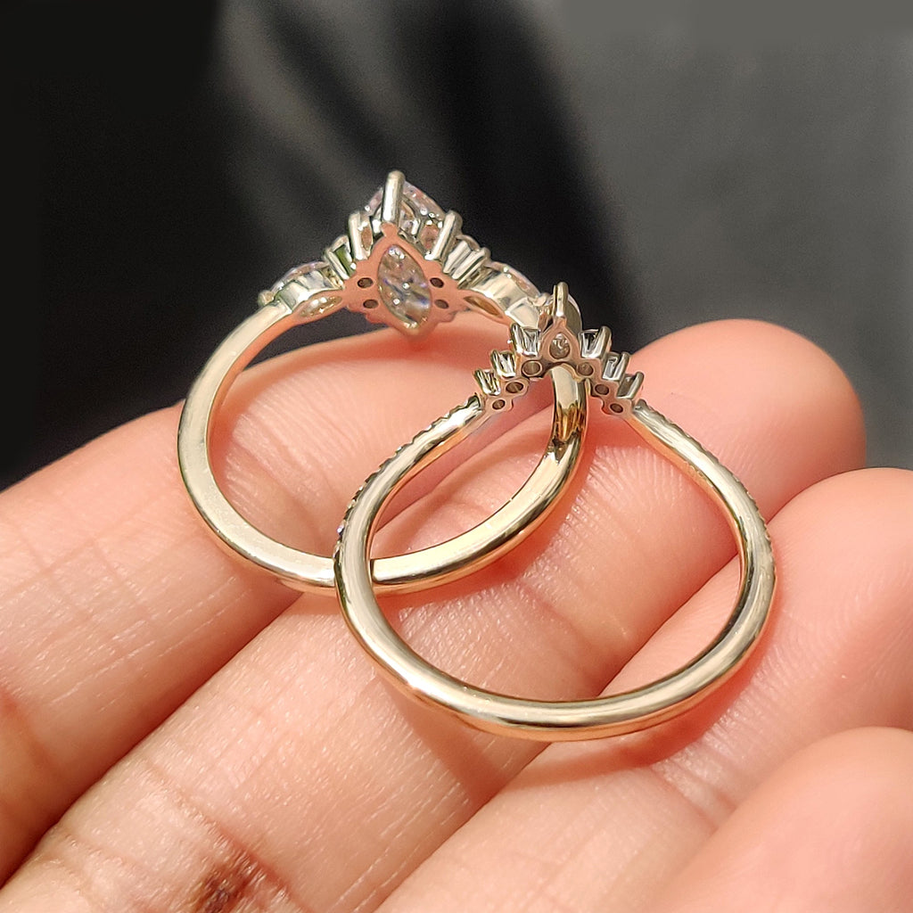 Side Stone Marquise Ring With Wedding Band