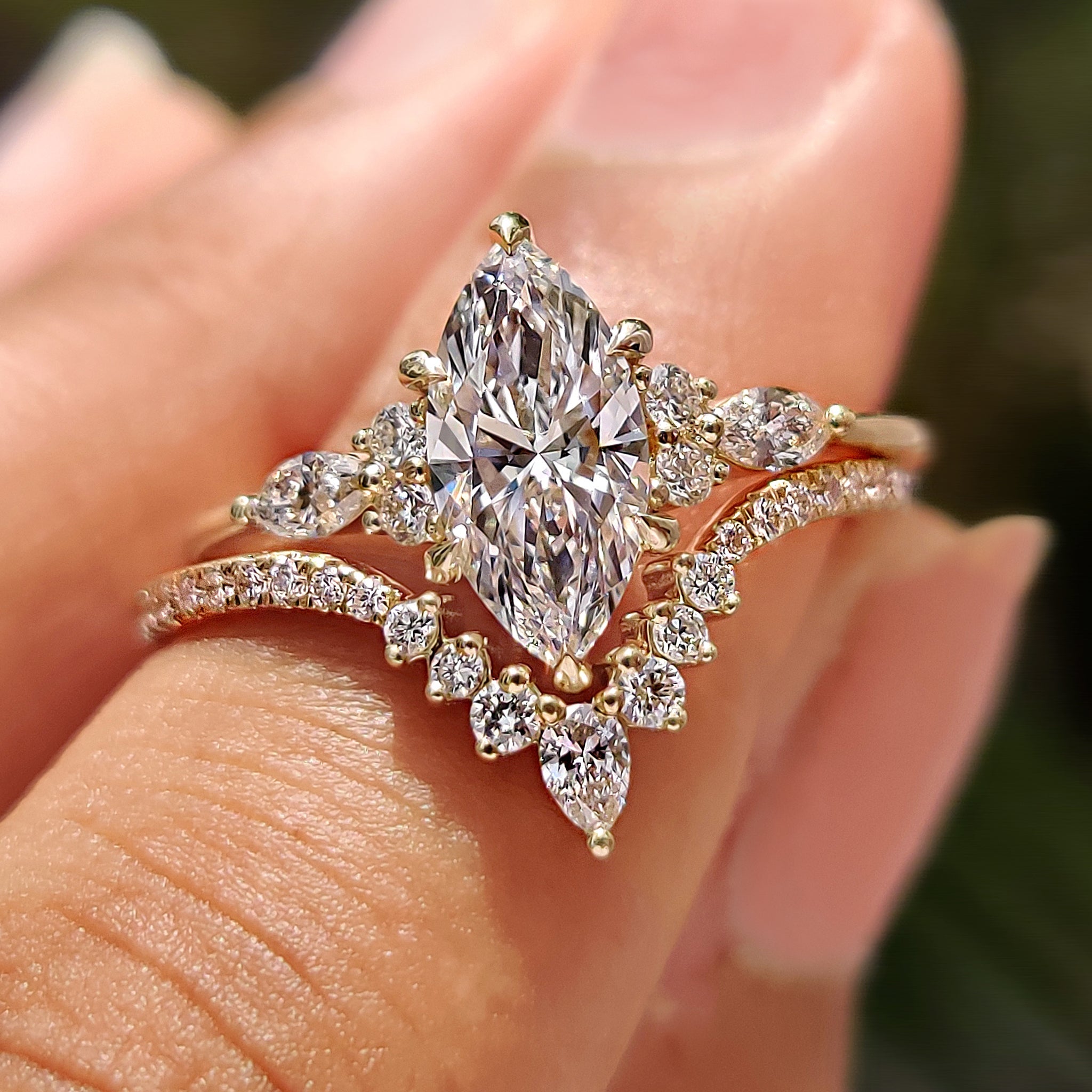 Side Stone Marquise Ring With Wedding Band