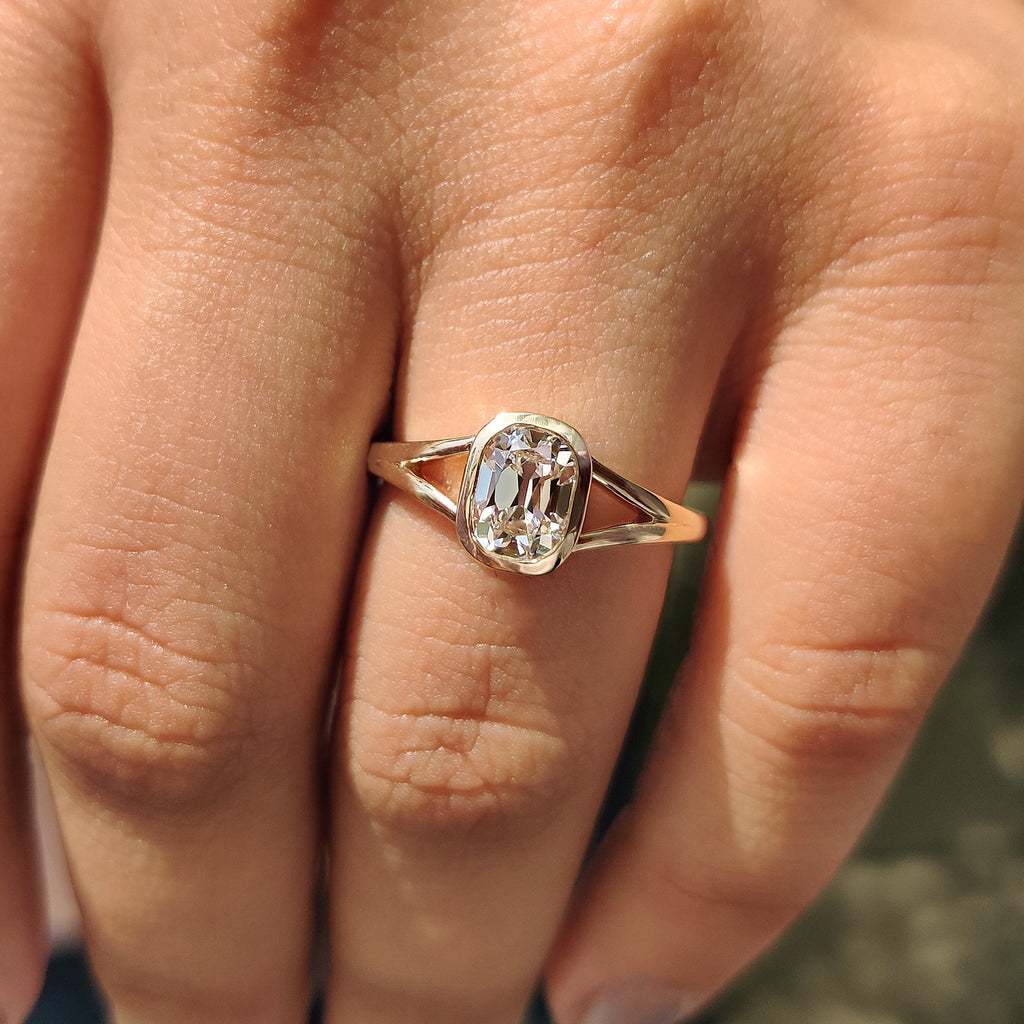 Bezel Set Cushion Old European Cut Diamond Ring
