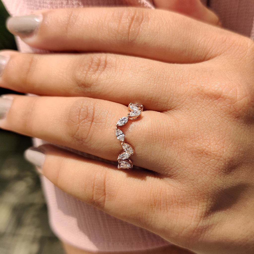 Marquise Diamond Wedding Band In Zig Zag Style