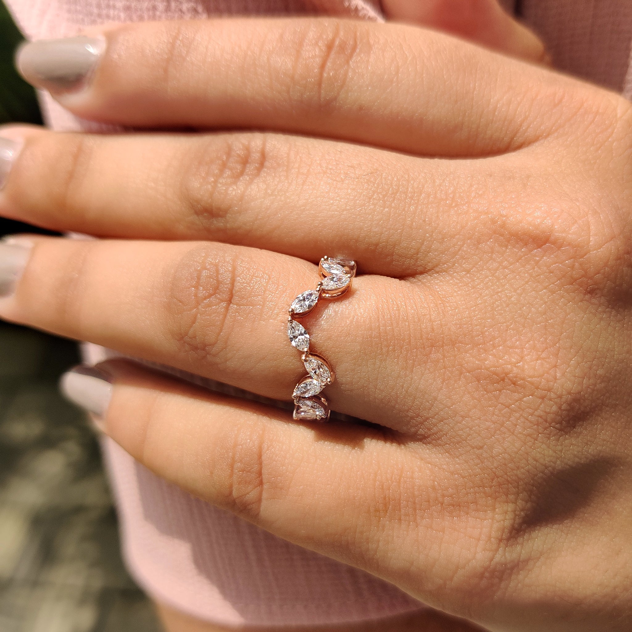 Marquise Diamond Wedding Band In Zig Zag Style