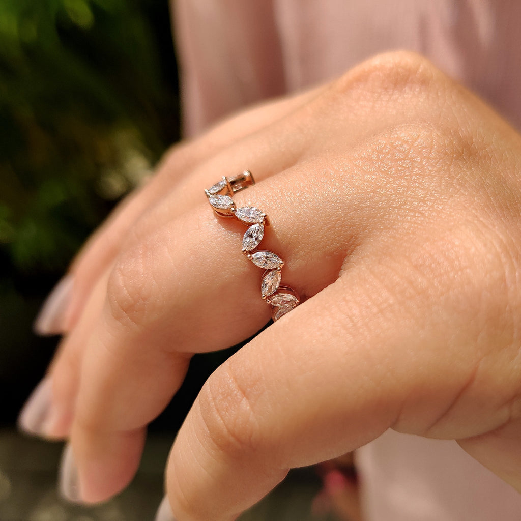 Marquise Diamond Wedding Band In Zig Zag Style