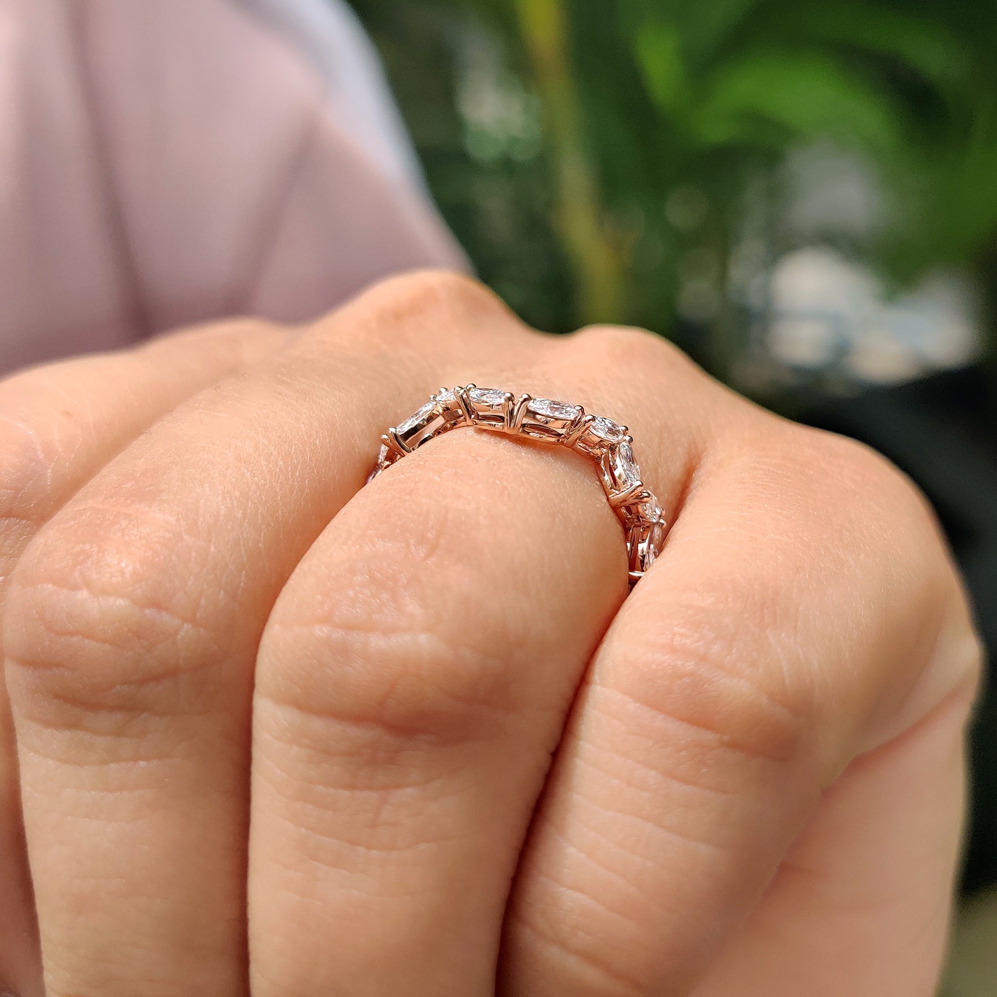 Marquise Diamond Wedding Band In Zig Zag Style