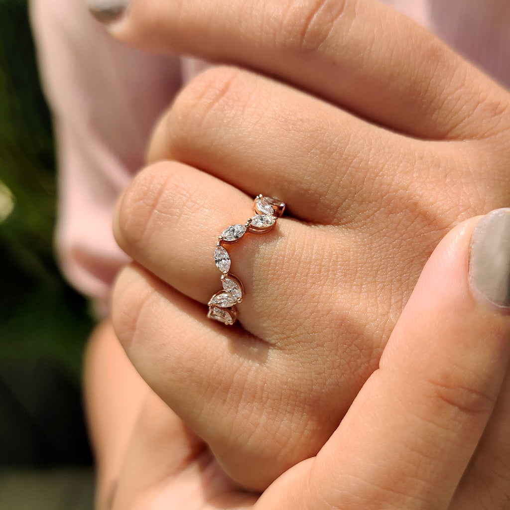 Marquise Diamond Wedding Band In Zig Zag Style