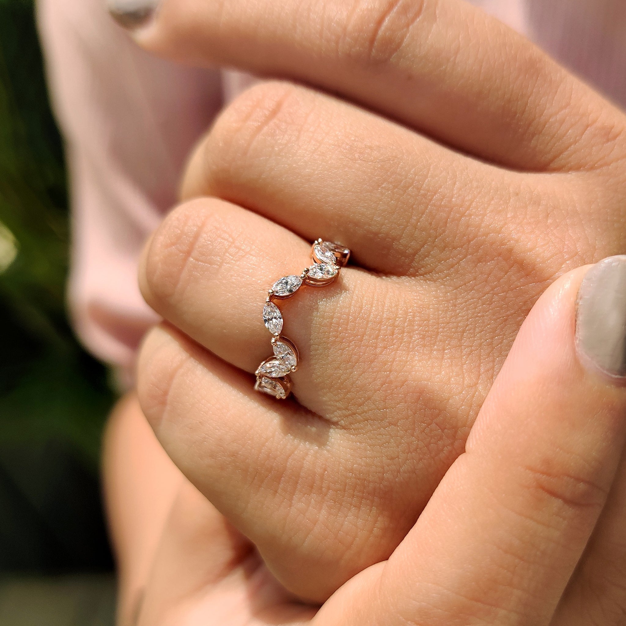 Marquise Diamond Wedding Band In Zig Zag Style