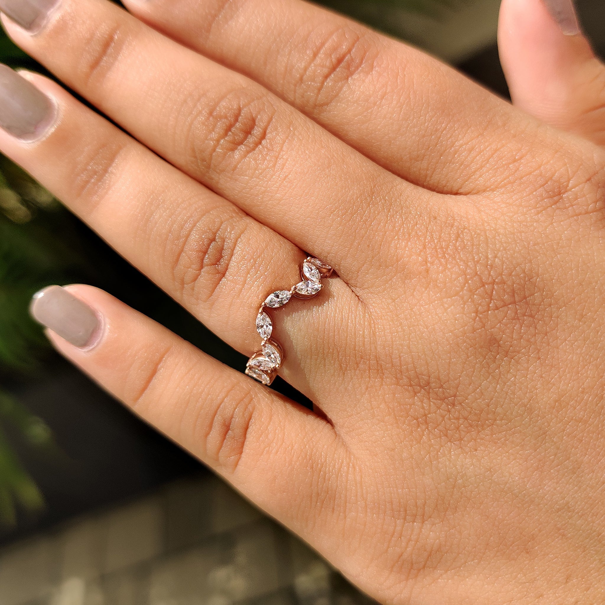 Marquise Diamond Wedding Band In Zig Zag Style