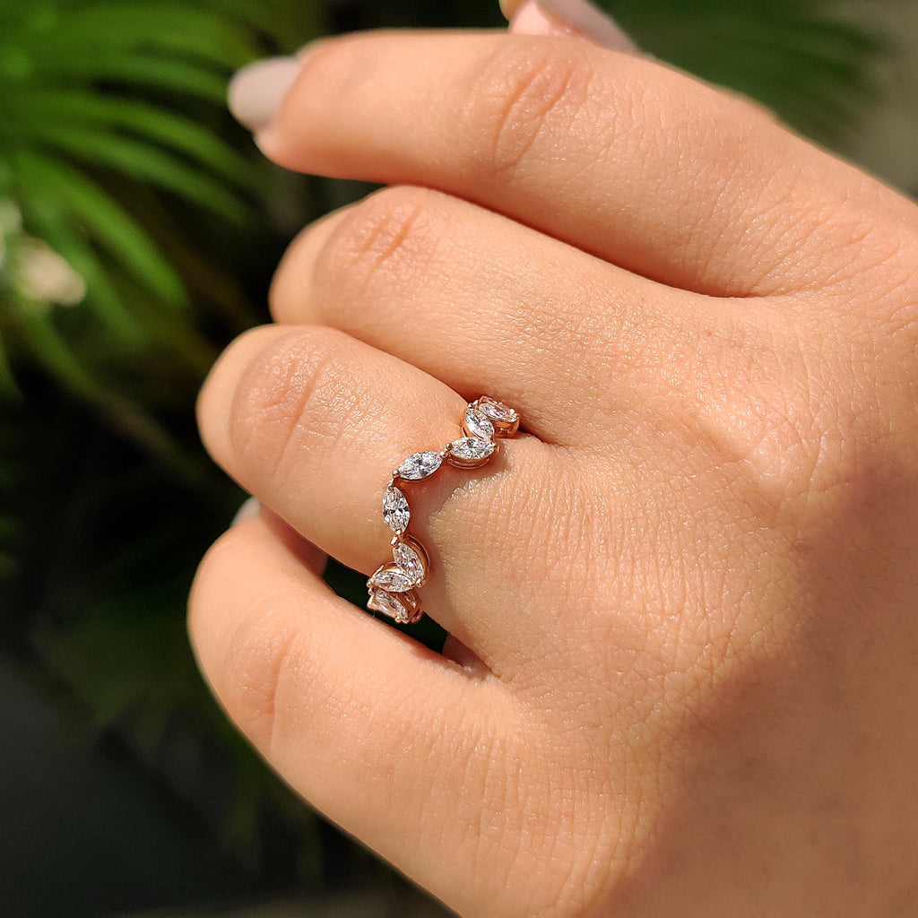 Marquise Diamond Wedding Band In Zig Zag Style
