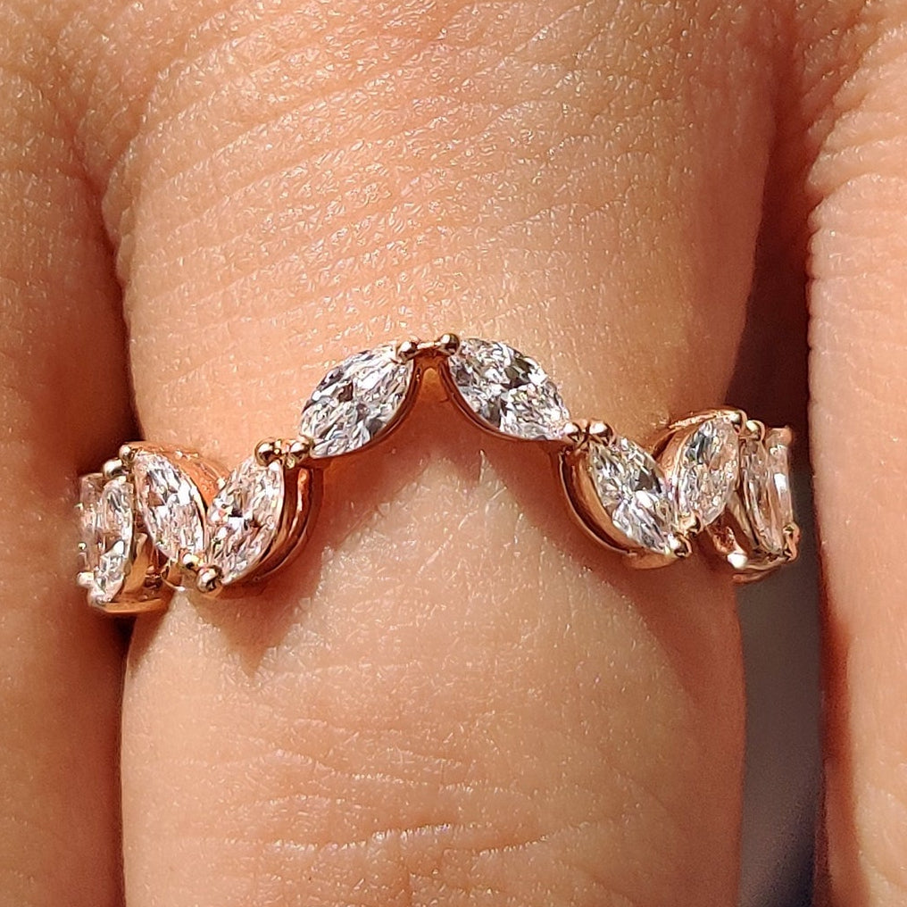 Marquise Diamond Wedding Band In Zig Zag Style