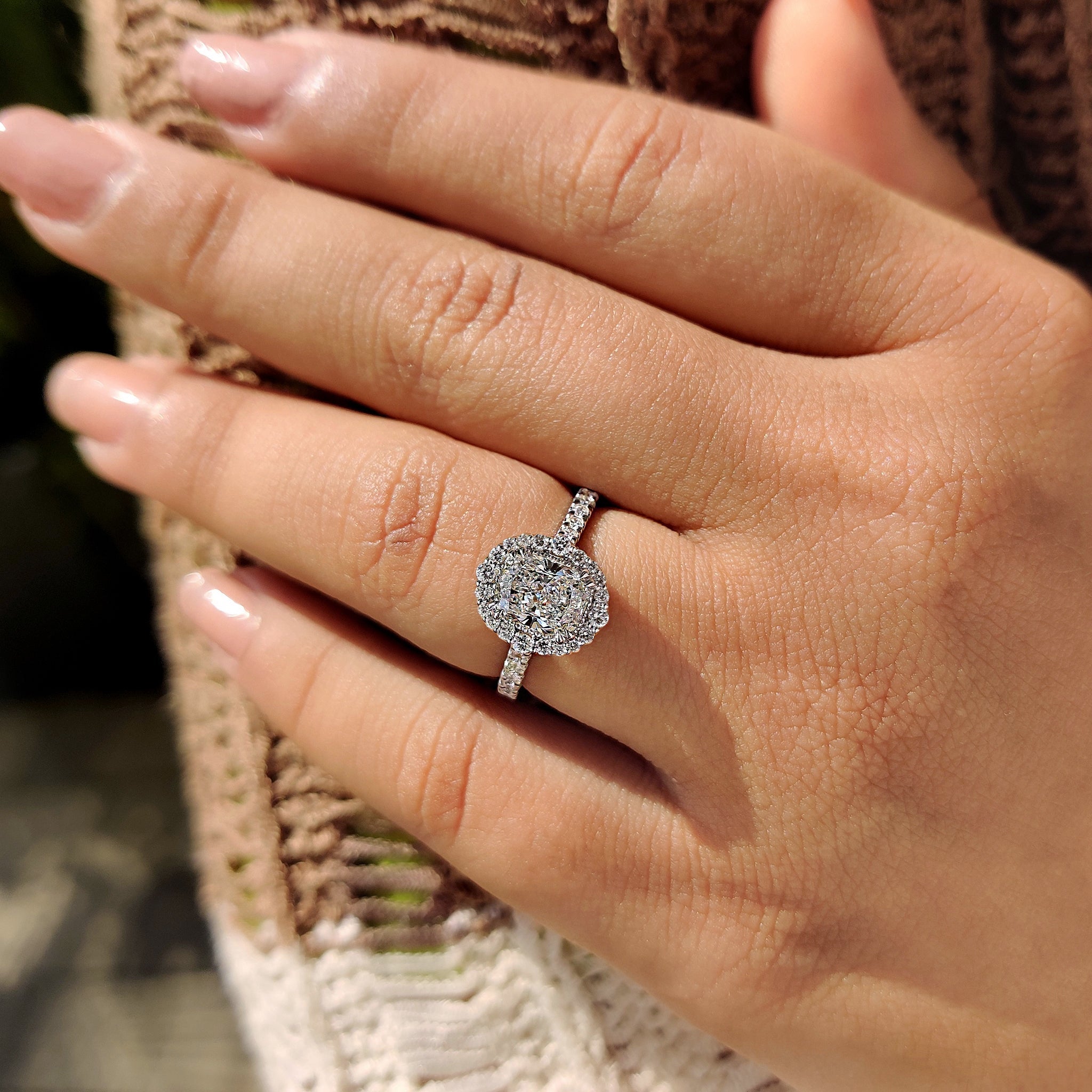 Cushion Halo Engagement Ring With Pave Setting Design