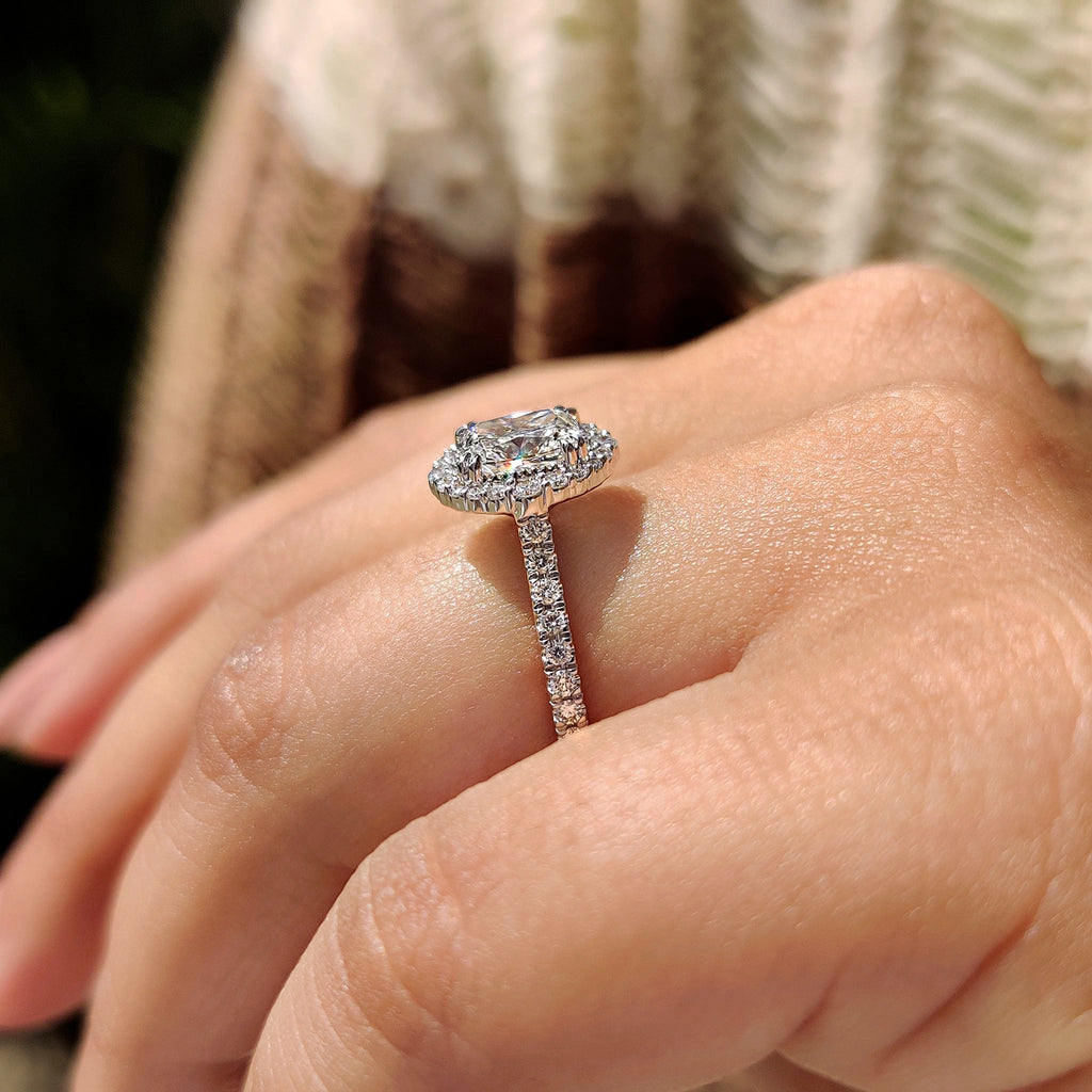 Cushion Halo Engagement Ring With Pave Setting Design