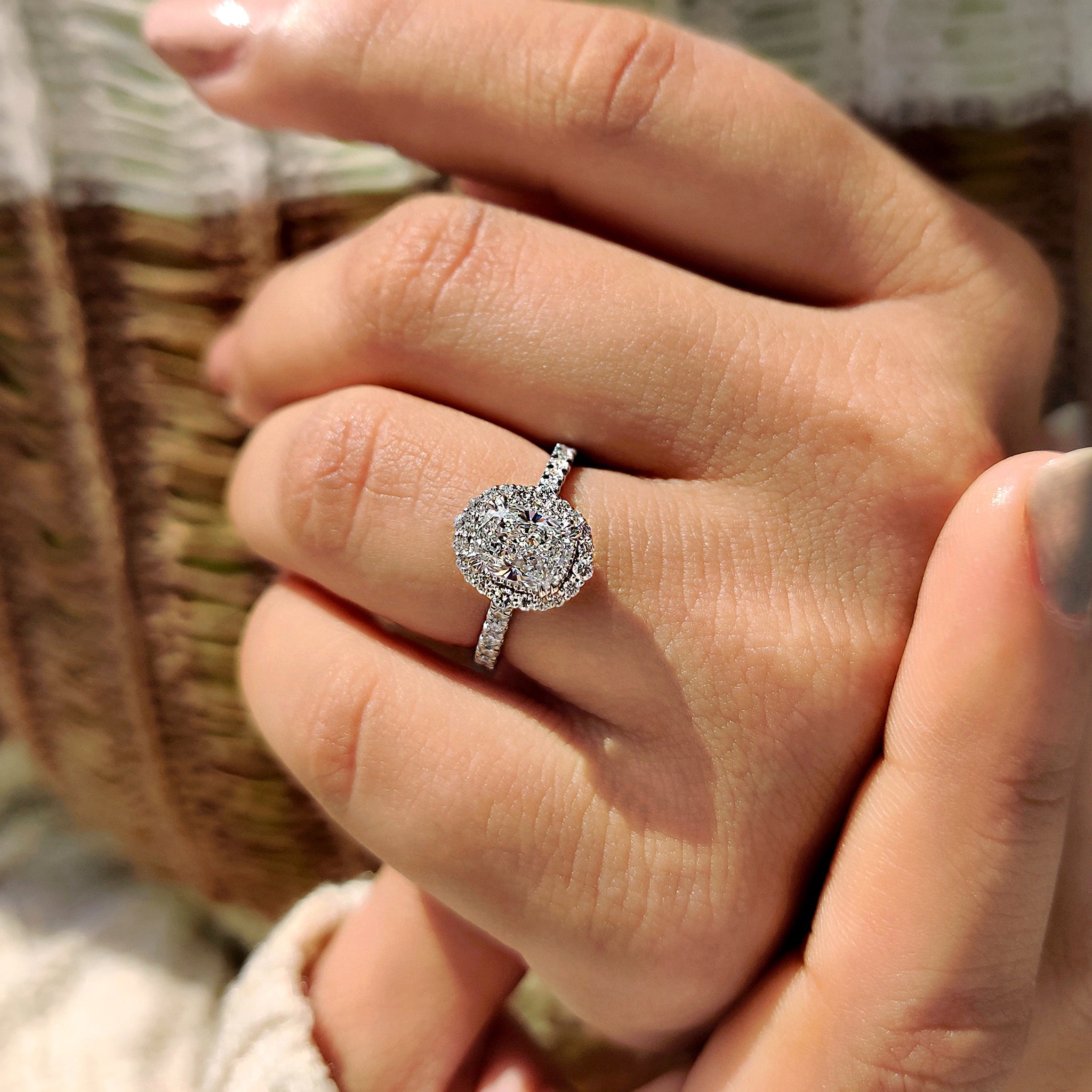 Cushion Halo Engagement Ring With Pave Setting Design