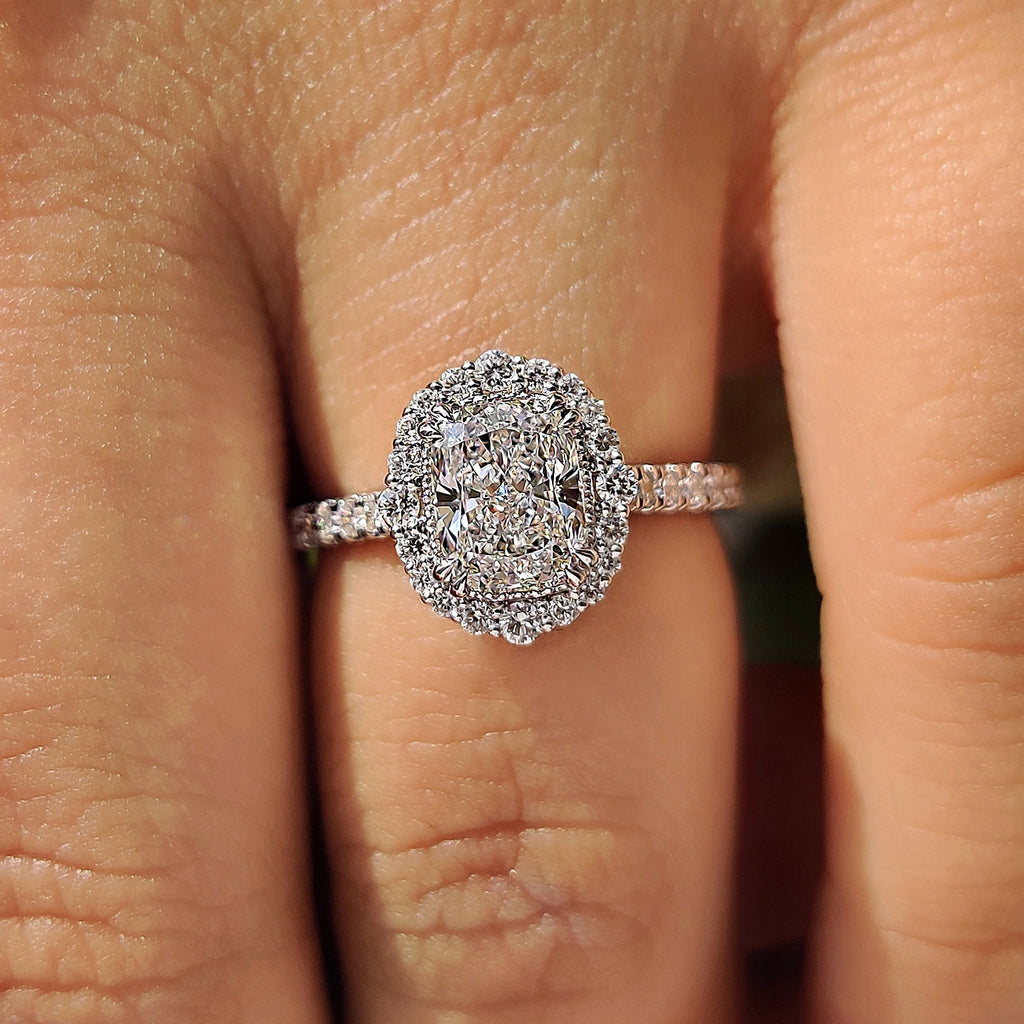Cushion Halo Engagement Ring With Pave Setting Design