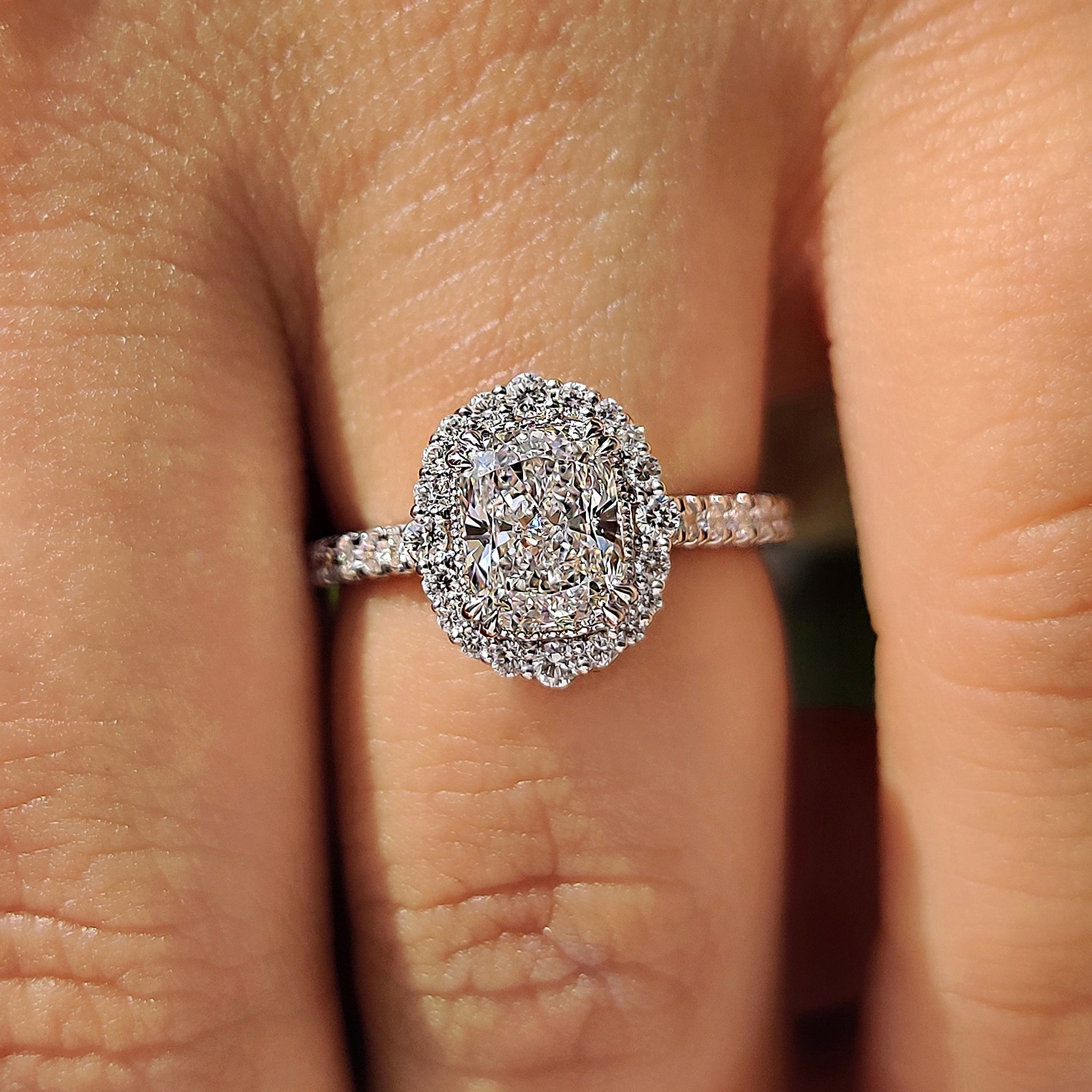 Cushion Halo Engagement Ring With Pave Setting Design