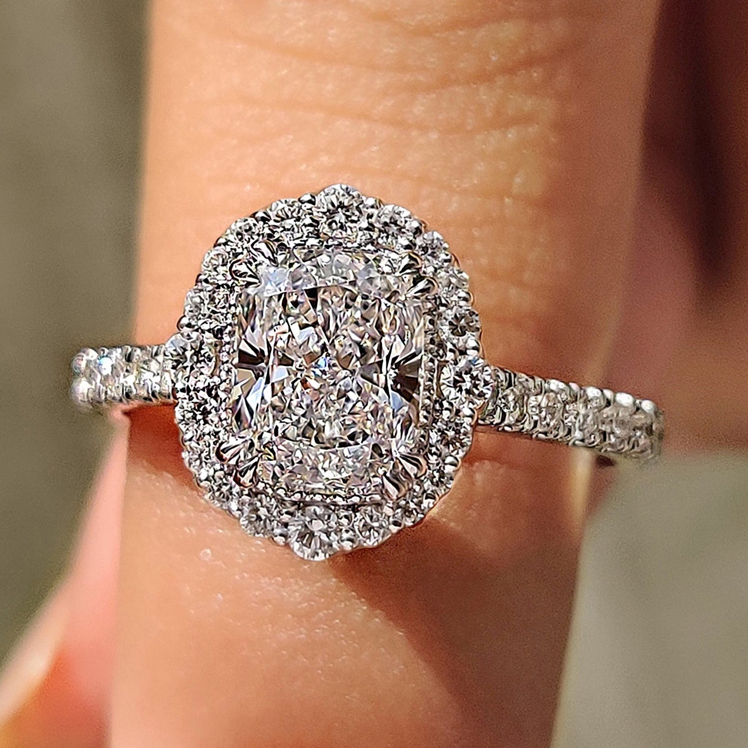 Cushion Halo Engagement Ring With Pave Setting Design Main image