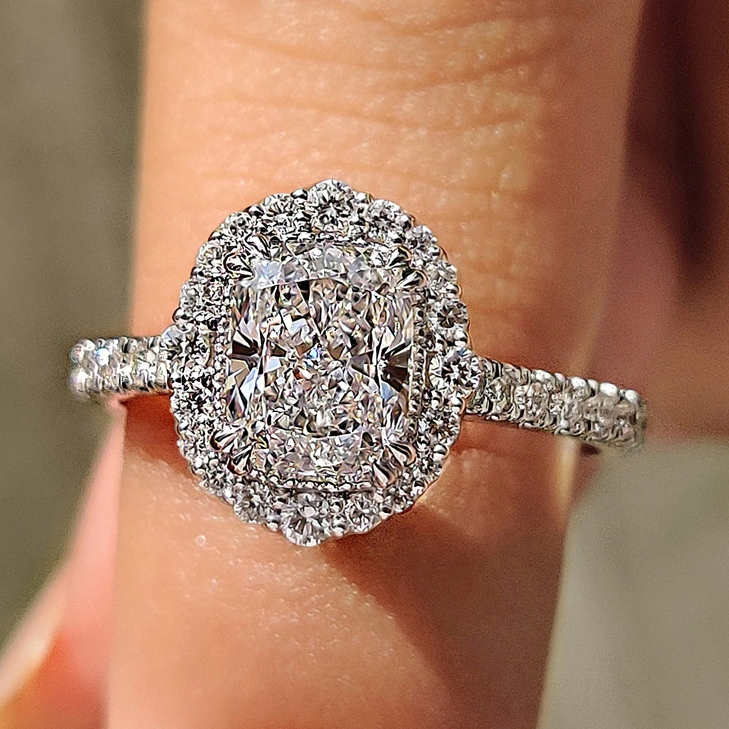 Cushion Halo Engagement Ring With Pave Setting Design
