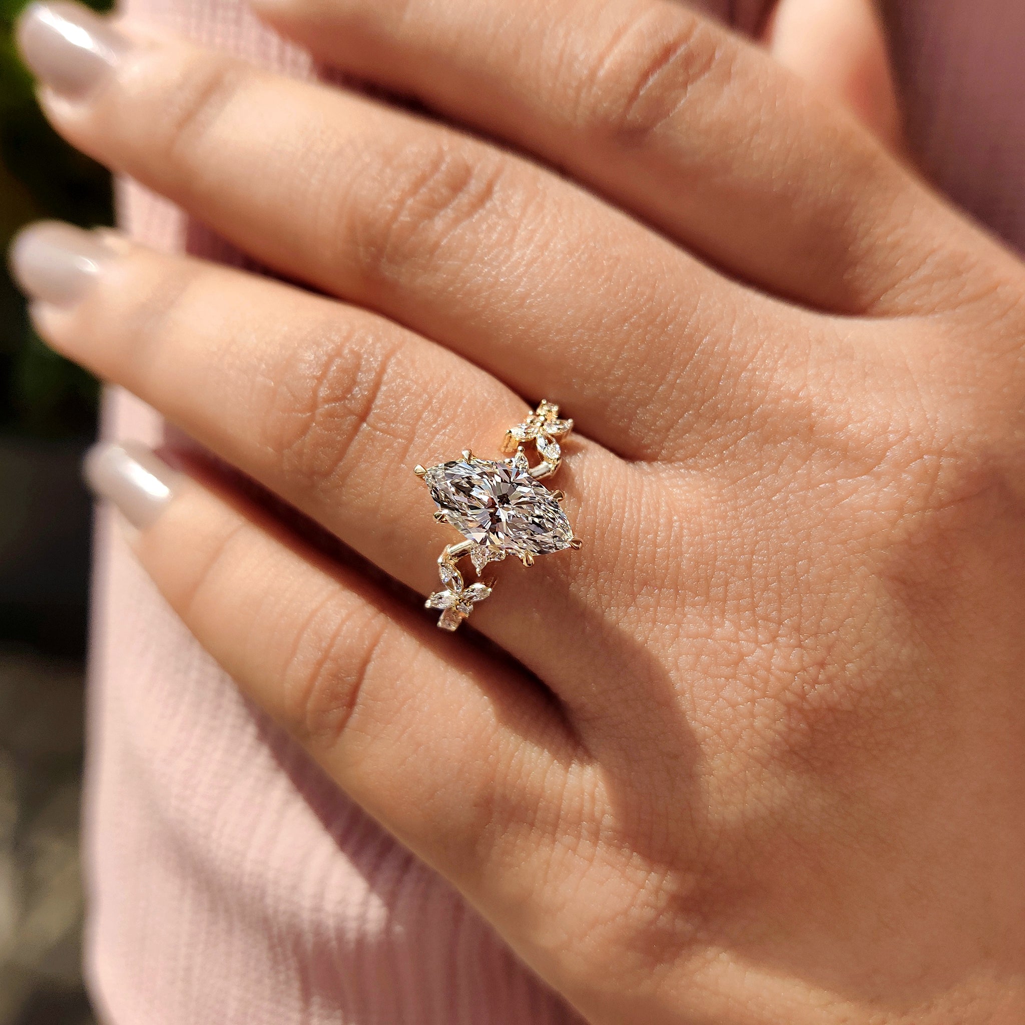 Nature Inspired Marquise Cut Diamond Engagement Ring Secondary image
