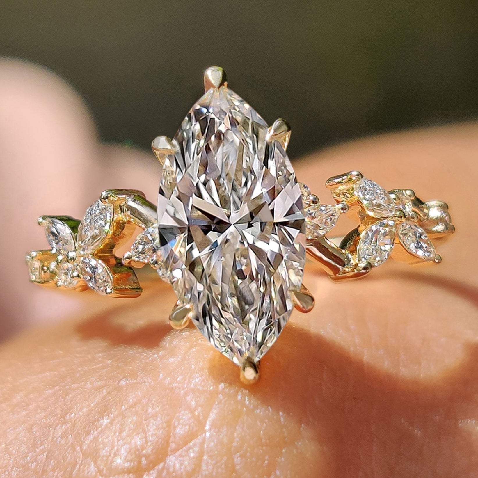 Nature Inspired Marquise Cut Diamond Engagement Ring Main image