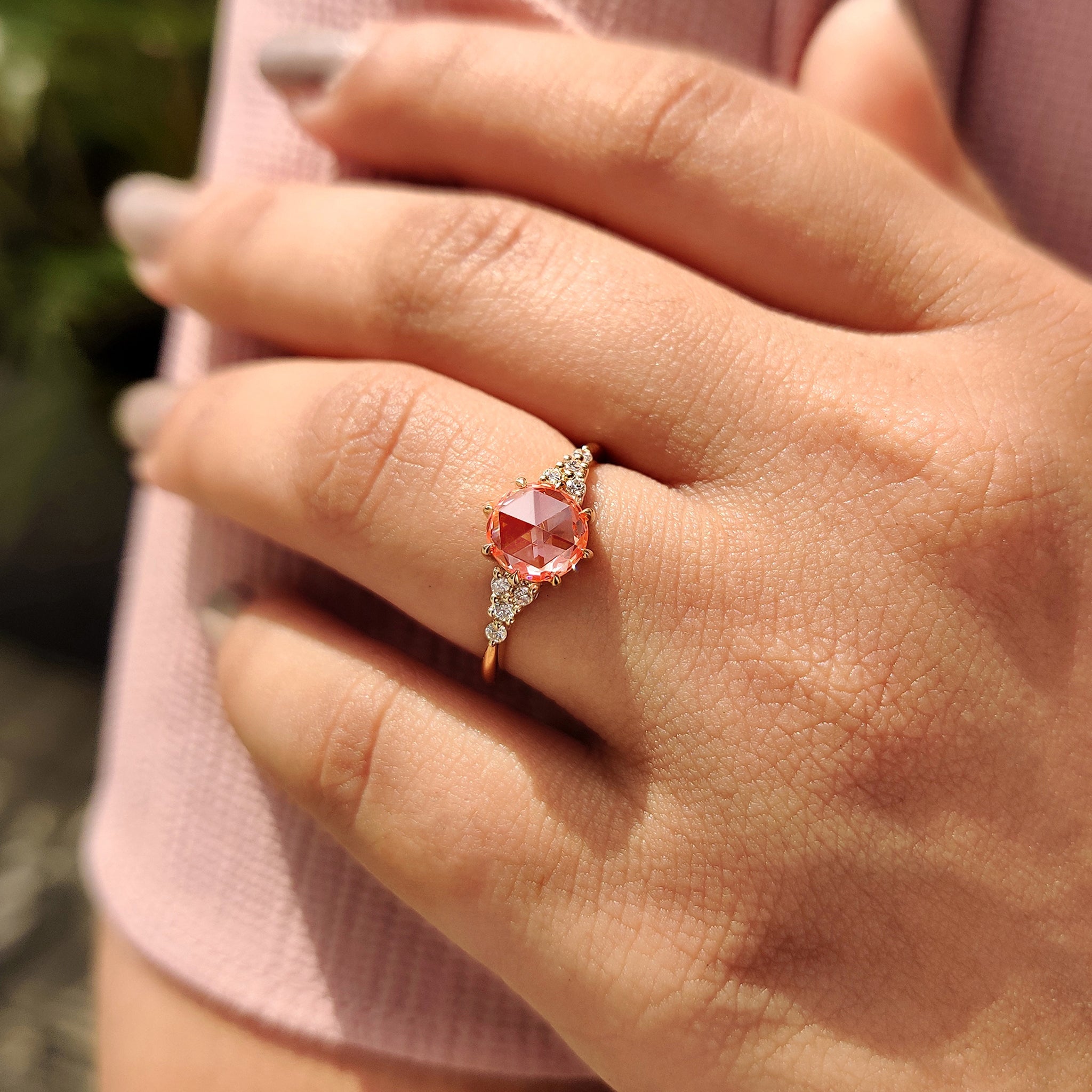 Rose Cut Pink Diamond Engagement Ring With Muse Setting