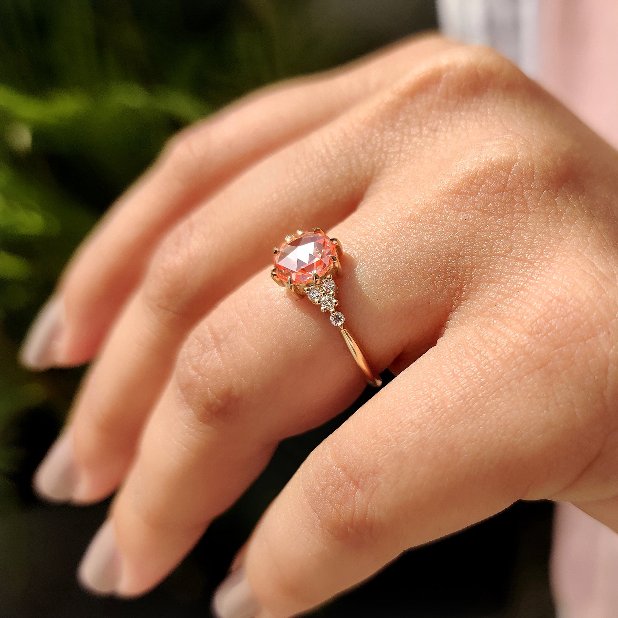 Rose Cut Pink Diamond Engagement Ring With Muse Setting