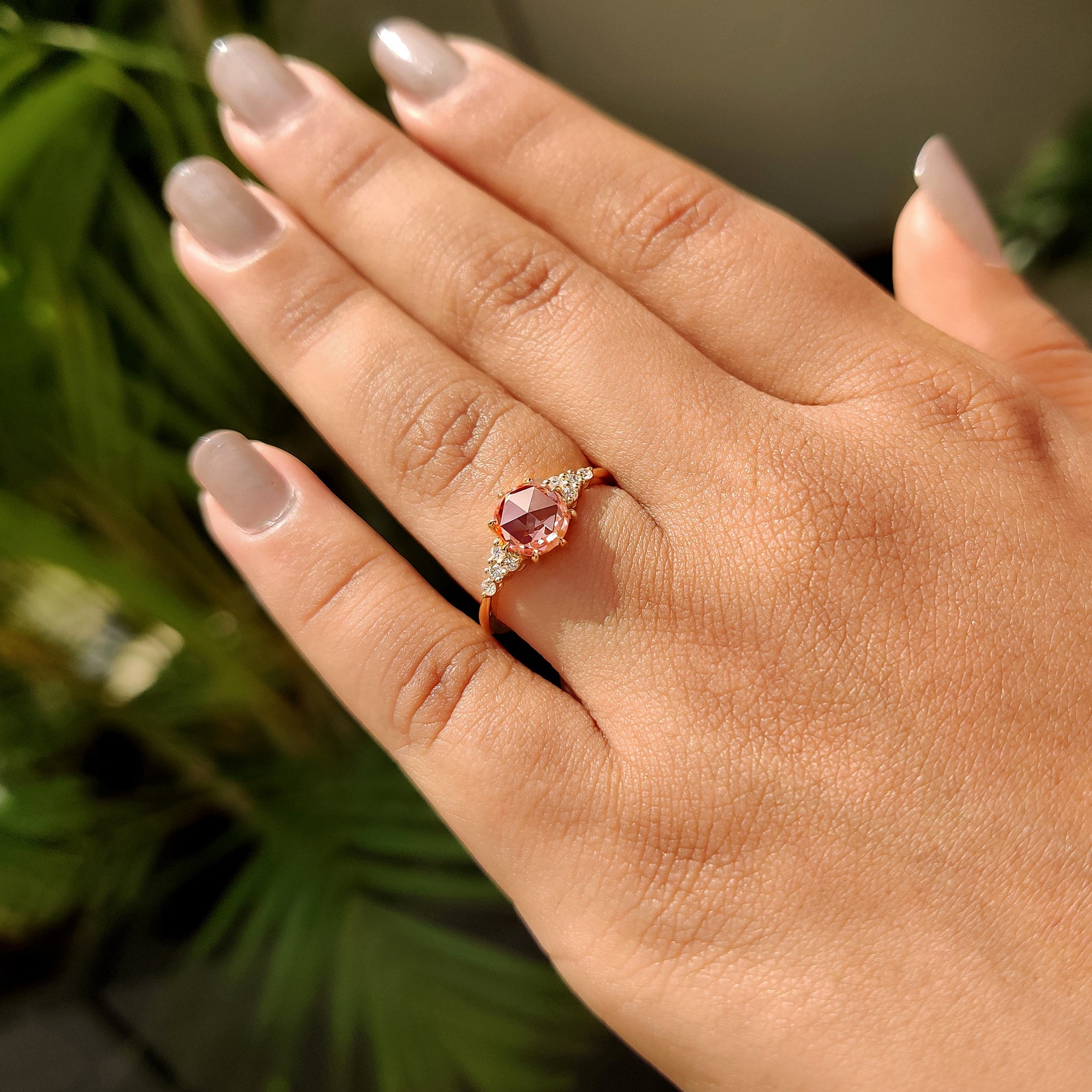 Rose Cut Pink Diamond Engagement Ring With Muse Setting