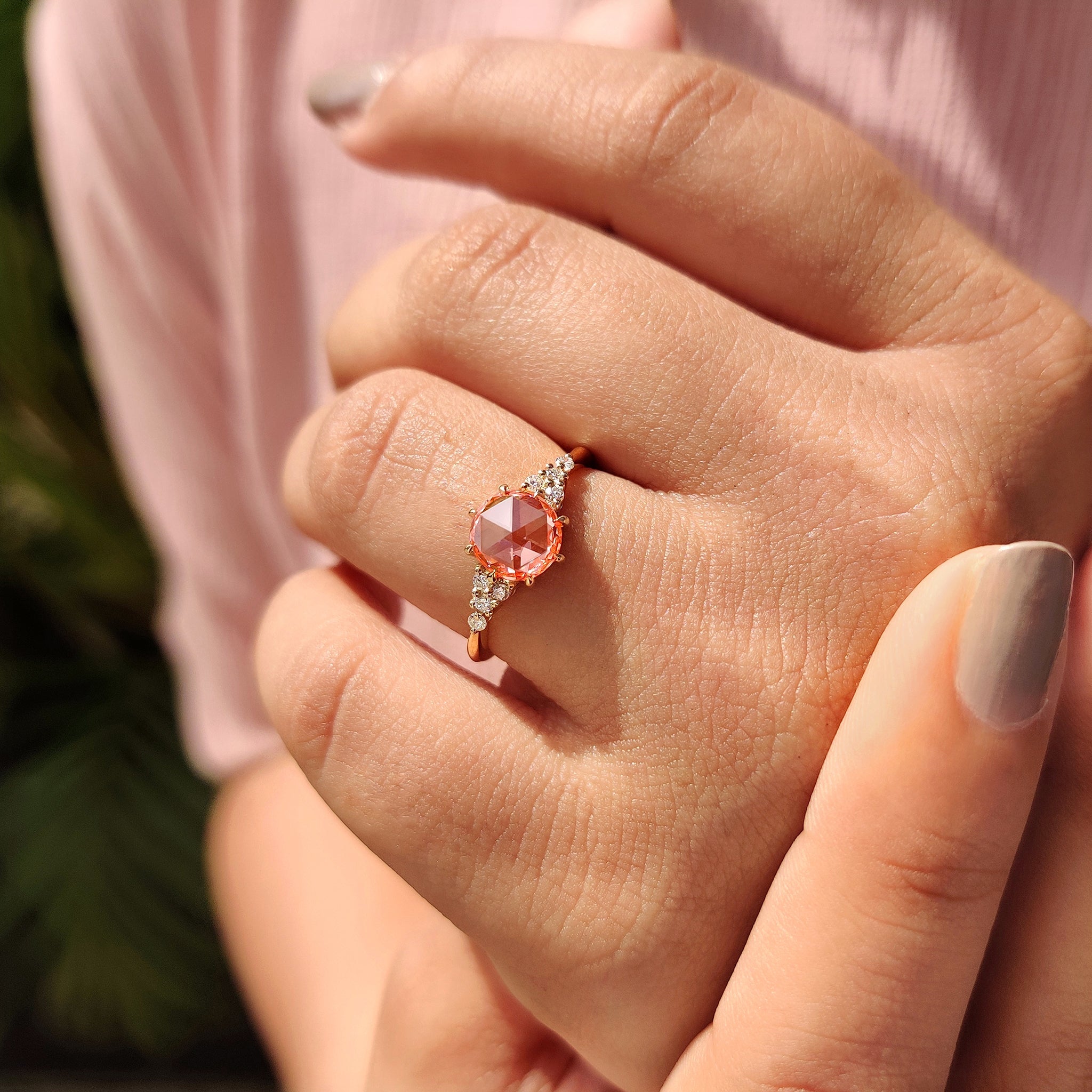 Rose Cut Pink Diamond Engagement Ring With Muse Setting